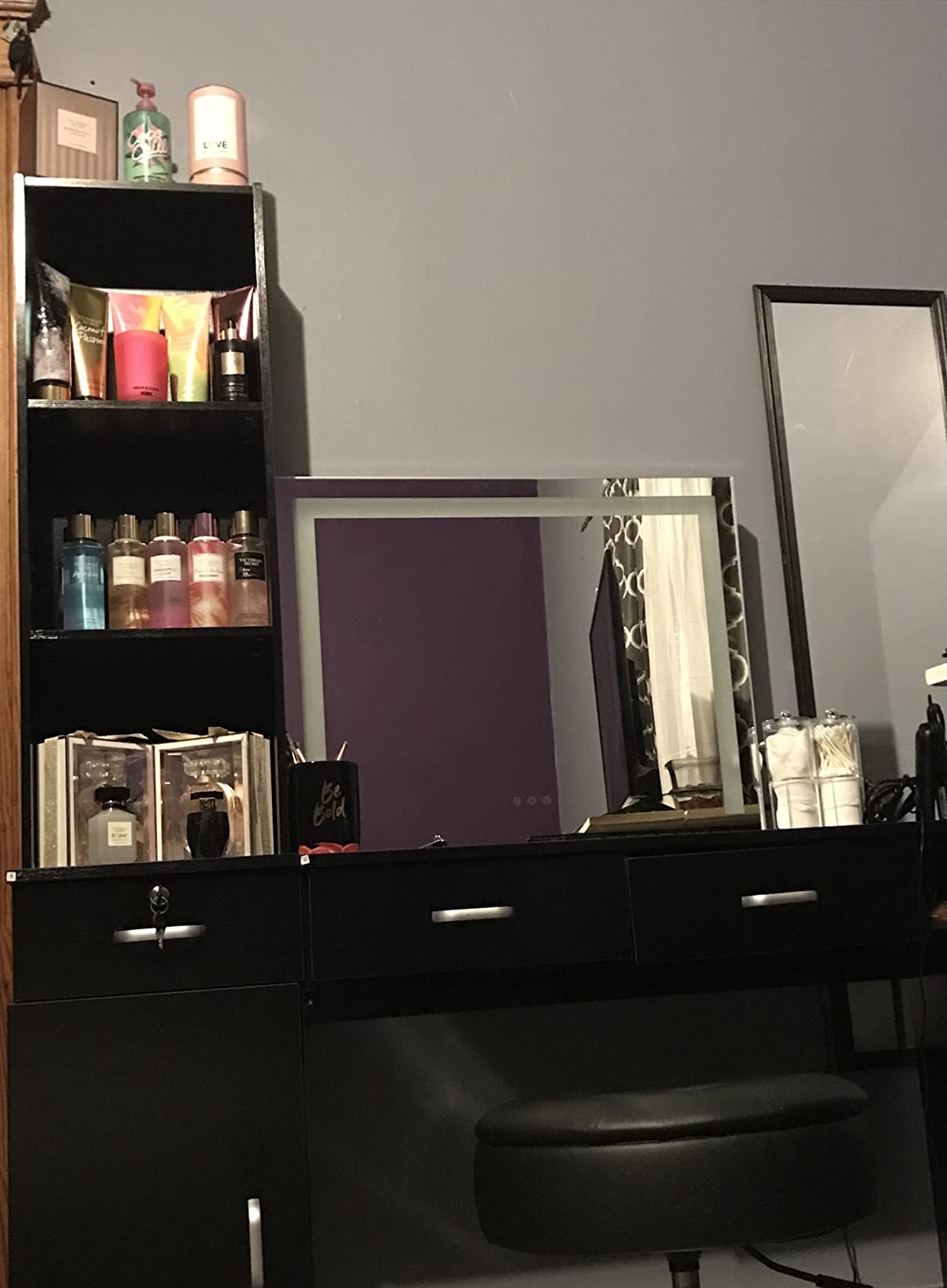 Paddie Barber Salon Station Wall Mount Hair Styling Salon Equipment Set Beauty Spa Furniture Set, Lockable Left Shelf, Mirror not Included(Black) customer photo 1