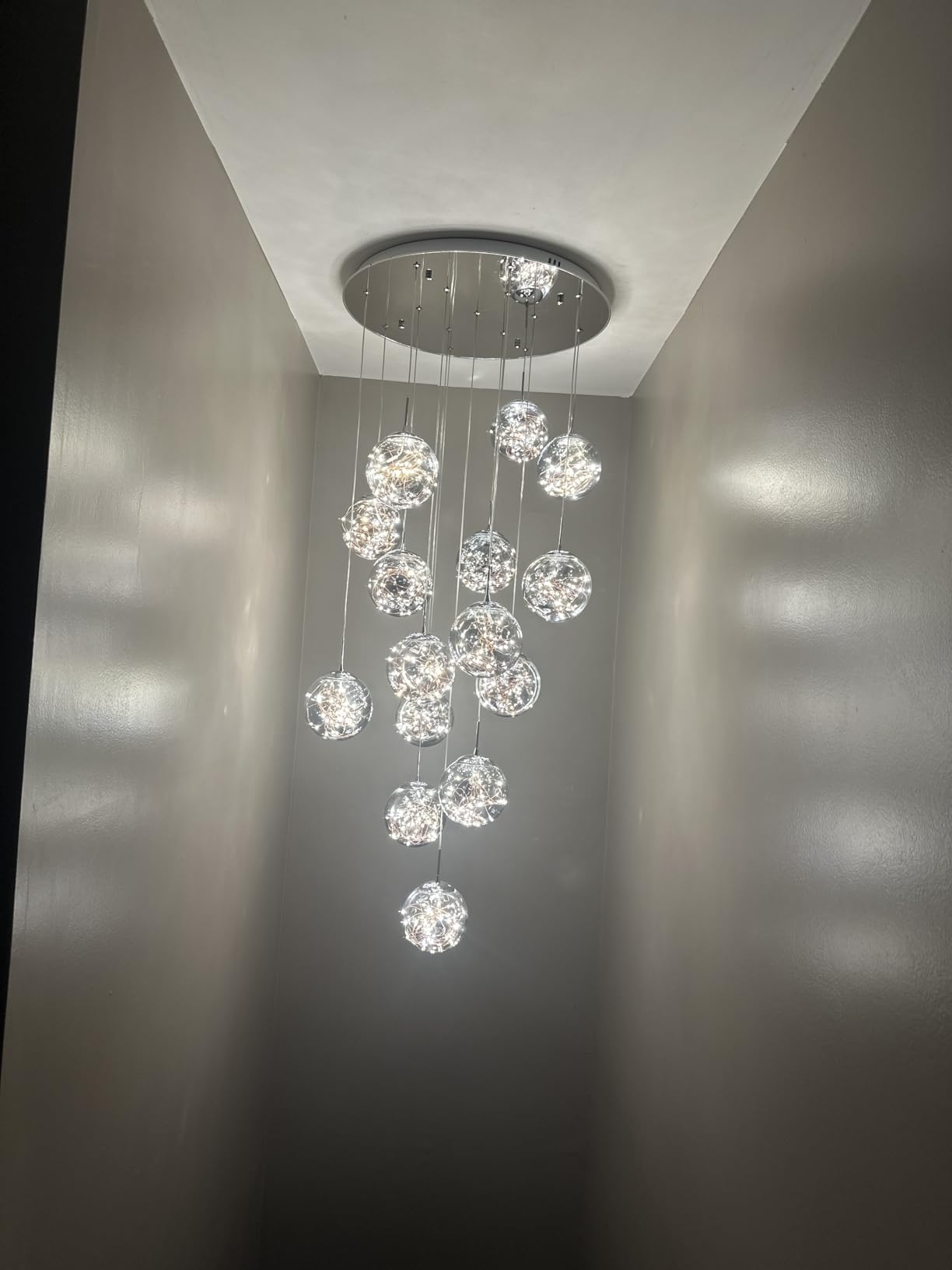 15-Light Foyer Chandeliers for High Ceilings LED Staircase Chandelier Large Chandeliers for High Ceilings, Entryway Modern Lighting Fixture Villas and Stairs, Adjustable Length 23