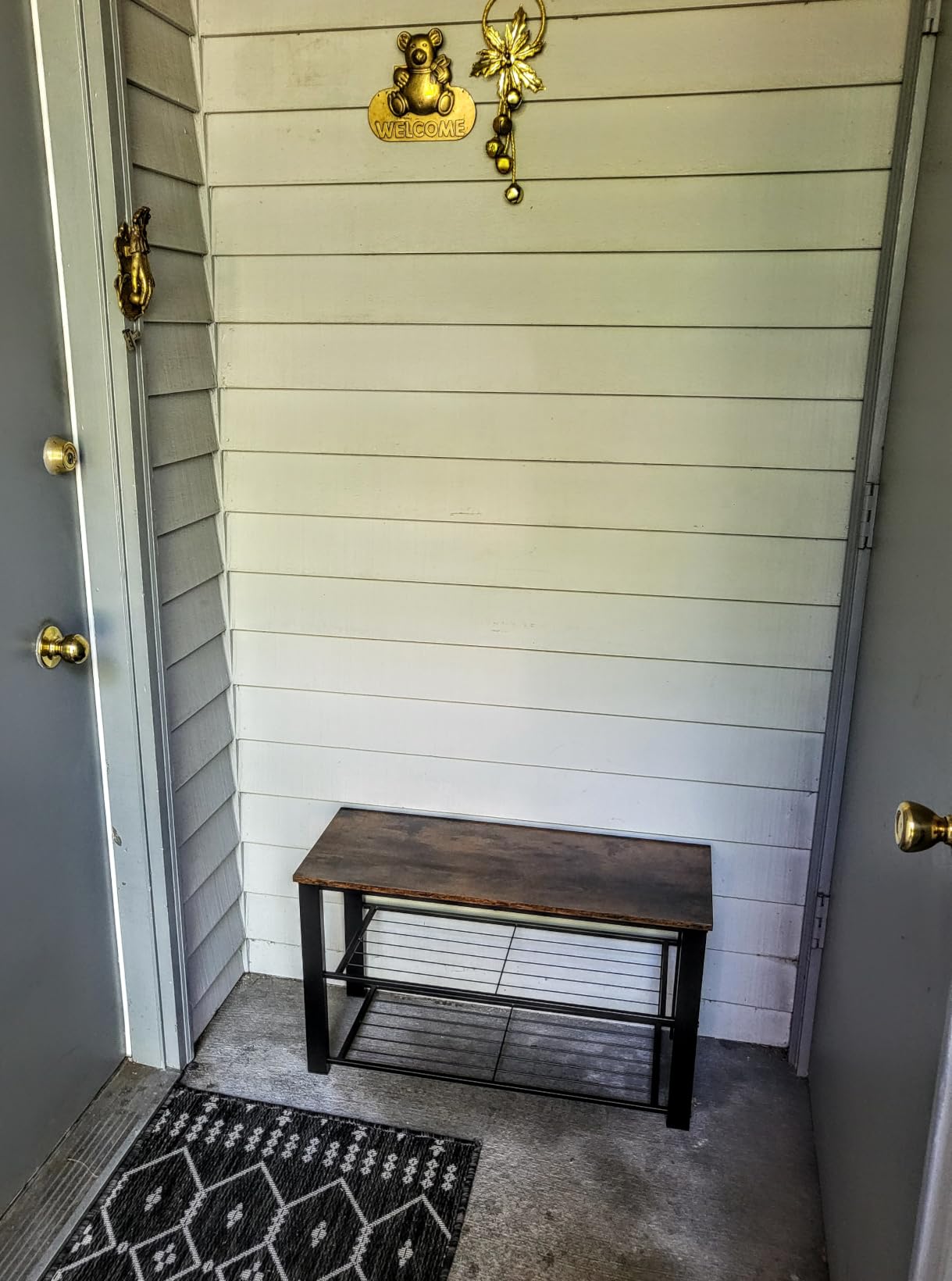 Simple Houseware Wooden Top Shoe Rack Bench for Entryway, Rustic Brown customer photo 1