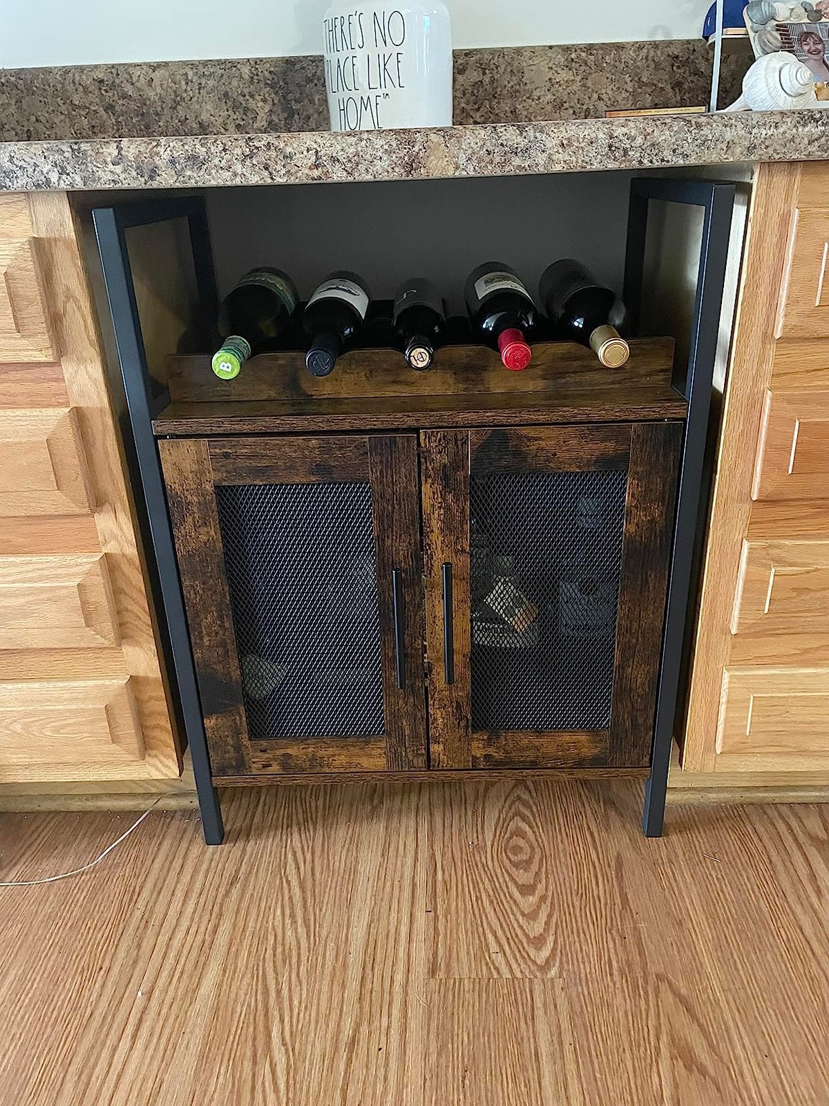 X-cosrack Wine Bar Rack Cabinet with Detachable Wine Rack, Coffee Barwith Glass Holder, Small Sideboard and Buffet Cabinet with Mesh Door, Rustic Brown(Patent Pending) customer photo 2