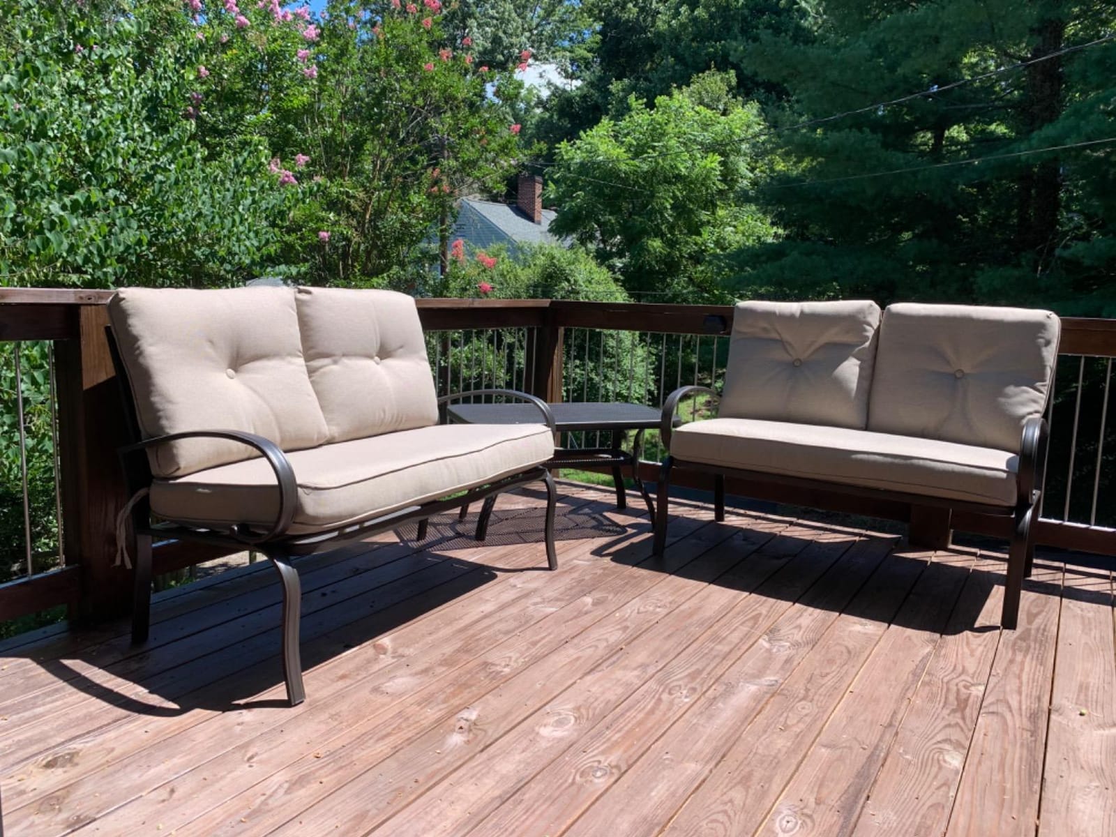 Giantex Patio Loveseat with Coffee Table Outdoor Bench with Cushion and Metal Frame, Loveseat Porch Furniture Set Sofa for Garden, Yard, Patio or Poolside customer photo 1