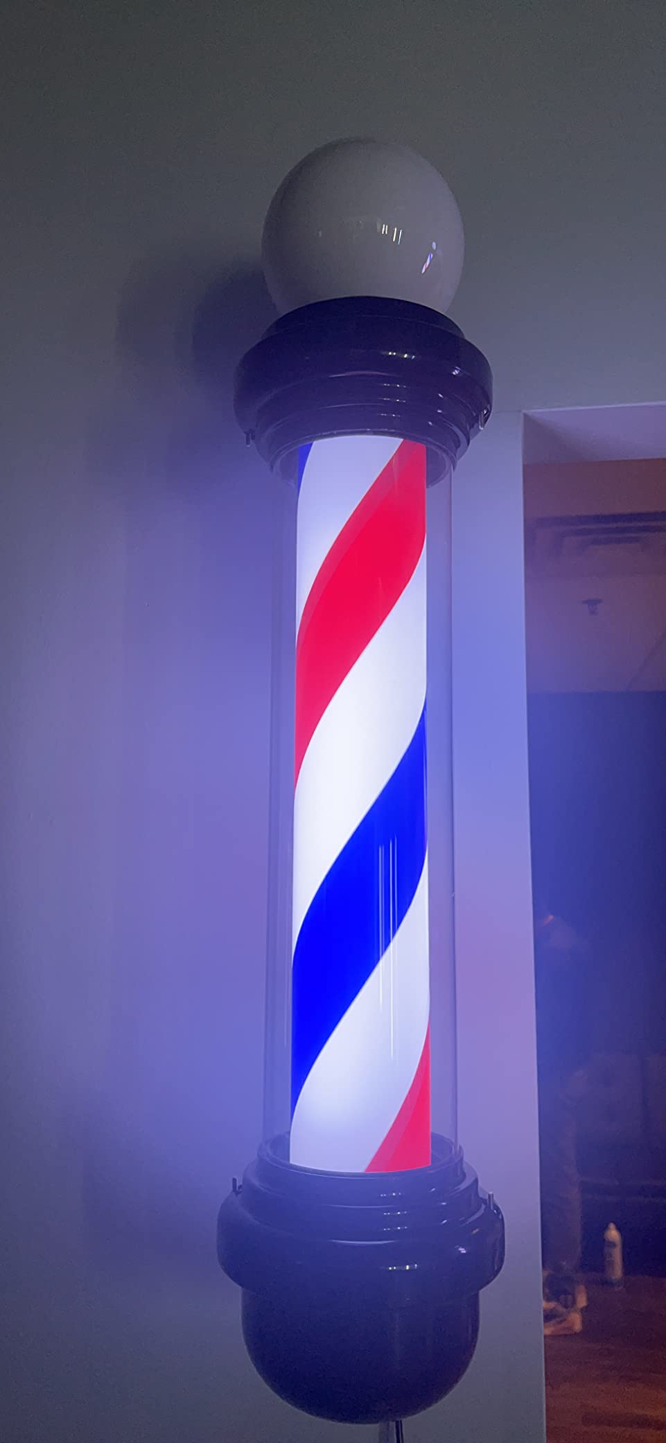 35-inch Barber Pole Red White Blue Stripes with LED Light,Traditional Barber Pole Outside Barber Shop Rotating Light Sign Light Box Rainproof Hairdressing Salon Save Energy Wall Lamp customer photo 1