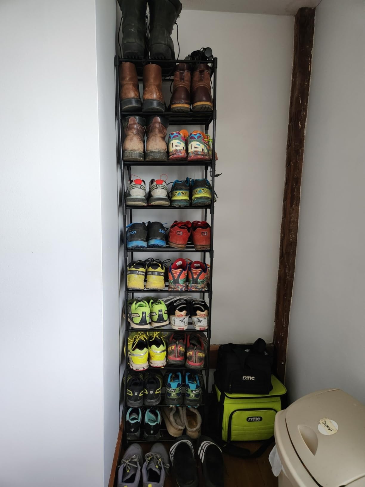 Narrow Shoe Rack 10 Tiers Tall Shoe Rack for Entryway Closet 20 24 Pairs Shoe & Boots Organizer Storage Shelf Durable Black Metal Stackable Shoe Cabinet with Hooks, 17.1D x 11.8W x 78.7H in customer photo 1