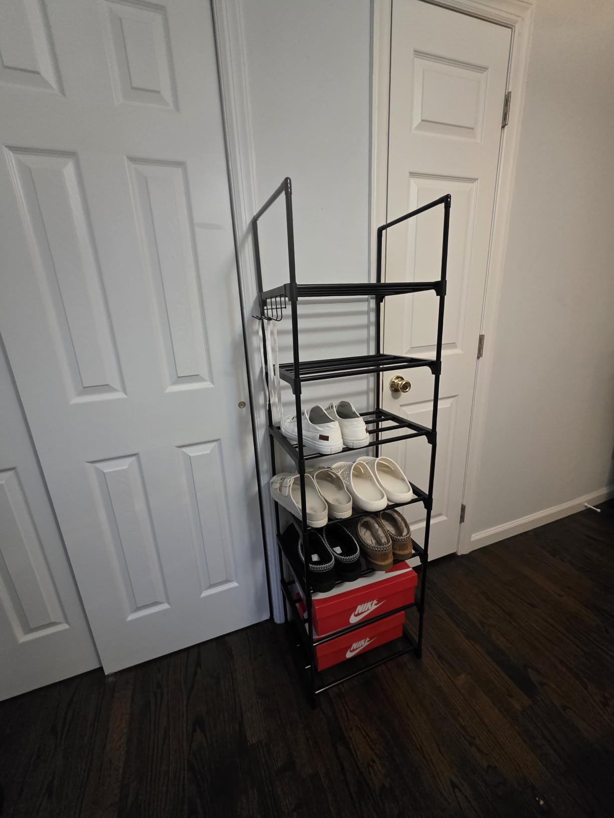 Narrow Shoe Rack 10 Tiers Tall Shoe Rack for Entryway Closet 20 24 Pairs Shoe & Boots Organizer Storage Shelf Durable Black Metal Stackable Shoe Cabinet with Hooks, 17.1D x 11.8W x 78.7H in customer photo 2