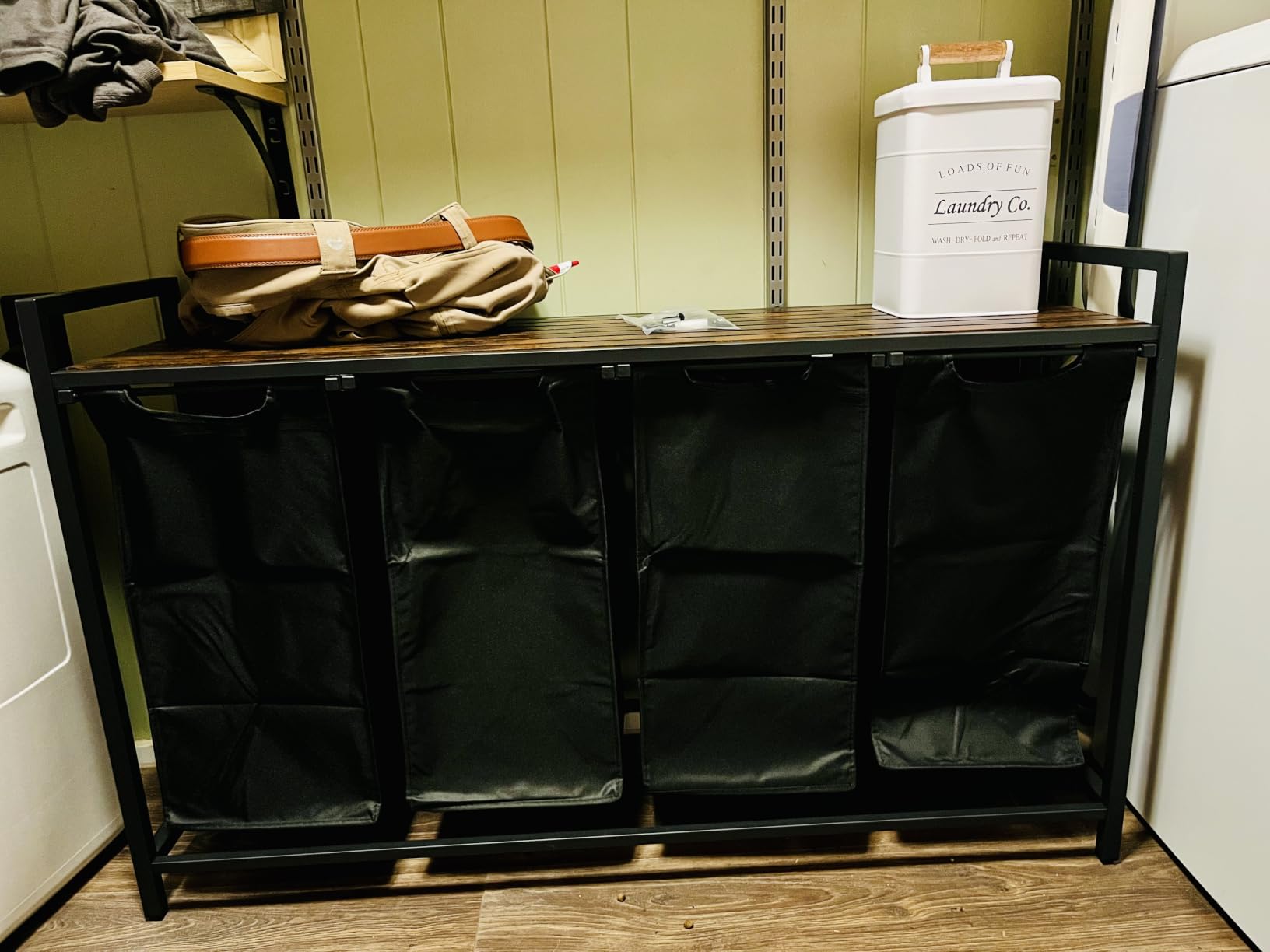 VASAGLE Laundry Hamper with Shelf, 3 Pull-Out Bags, 3 x 10.6 Gallons (40 L) customer photo 1