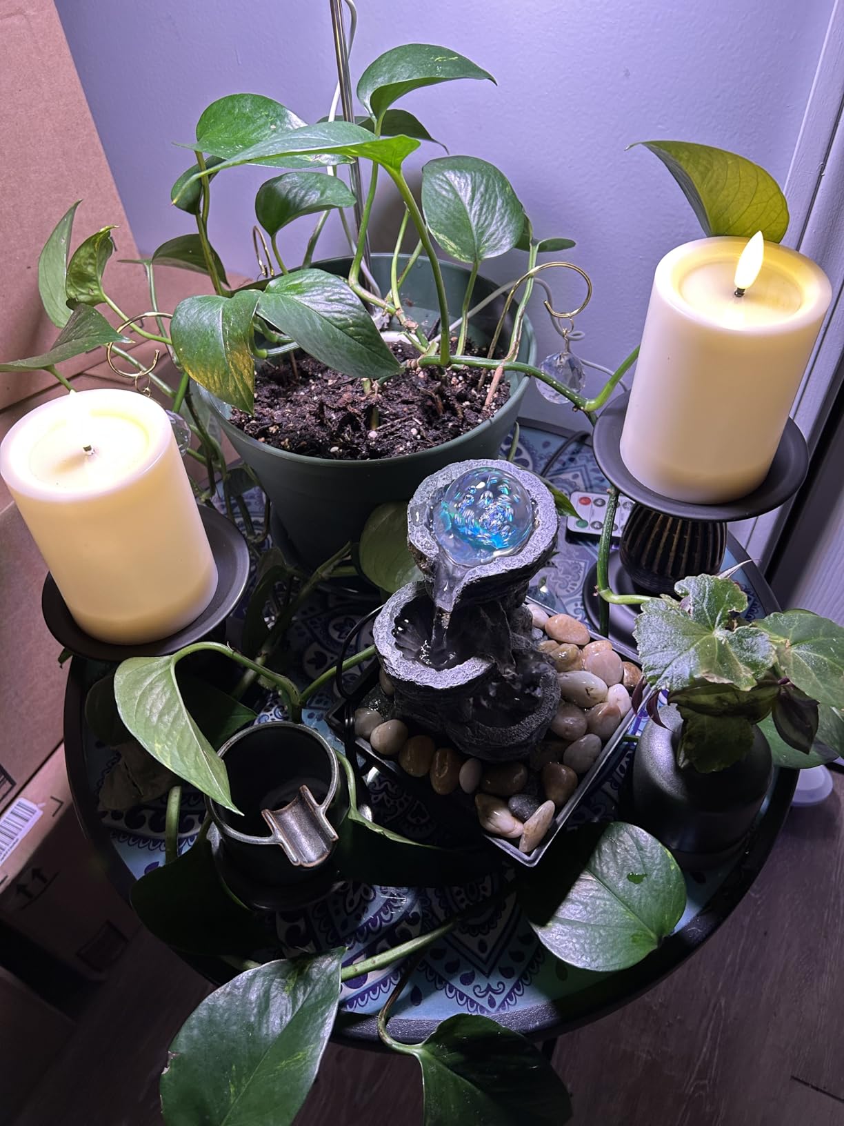 Tabletop Fountain Indoor Waterfall Meditation Fountain Like Layers of Rock Desktop Water Feature Includes Many Natural River Rock LED Lights Rolling Decorative Bubble Balls customer photo 1