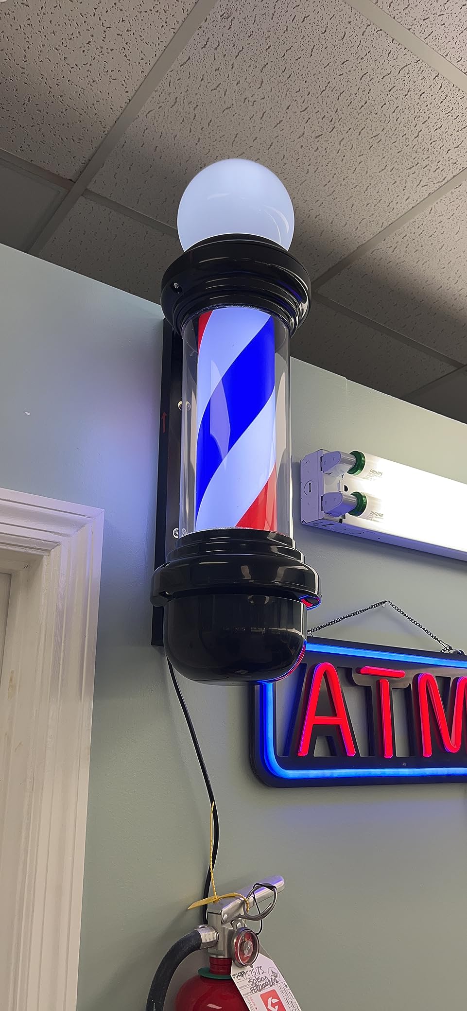 27'' Wall-Mounted Barber Pole Led Light, Red, White, Blue Stripes, Waterproof, for Salon customer photo 2