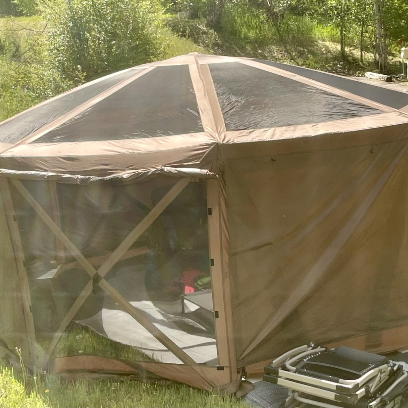 VEVOR Camping Gazebo Screen Tent, 12x12ft, Brown/Beige customer photo 1