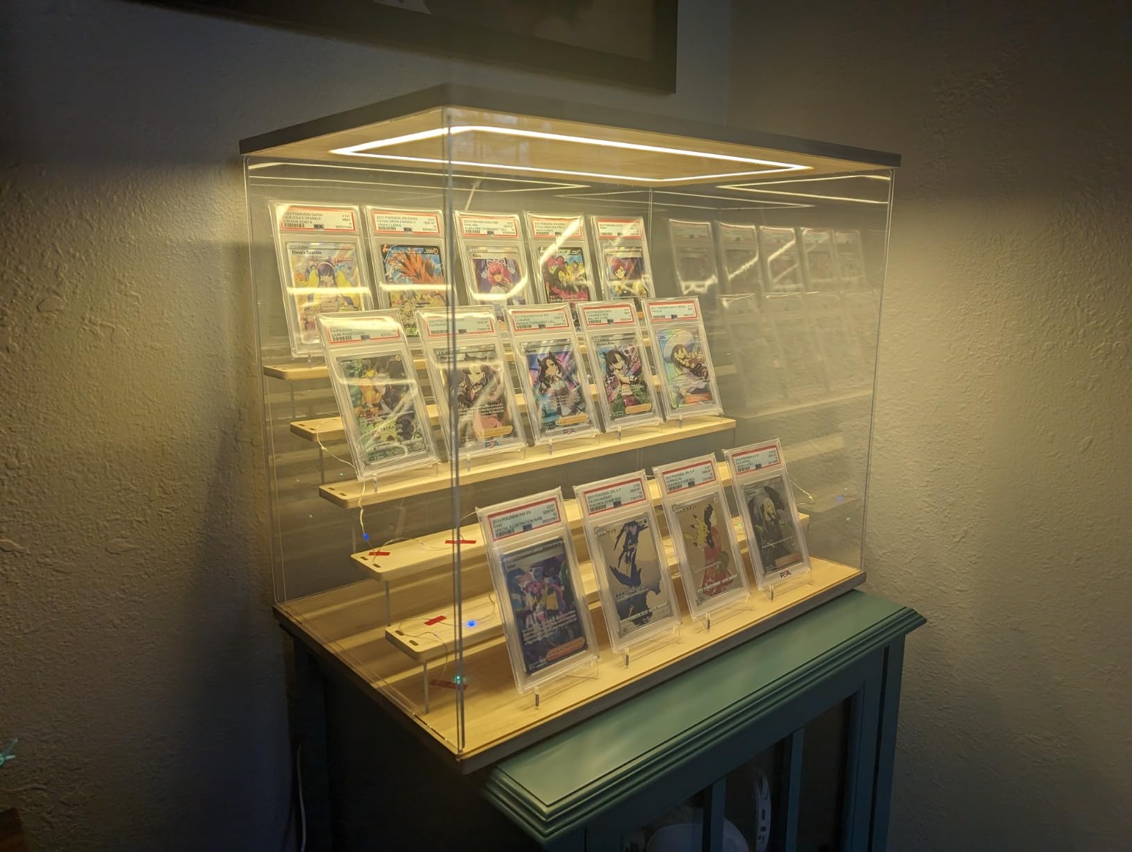 NONEMEY Acrylic Display Case with Light, Upgraded 3 Color Light & Adjustable Brightness Showcase , 5 Tier Dustproof Clear Toy Organizer Box for Action Figures, Collectibles,12.4x12.2x12 in customer photo 2