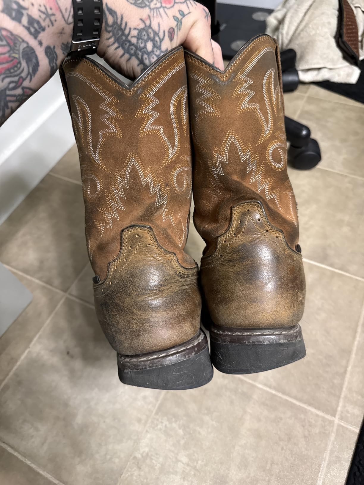 HISEA NINGO Steel Toe Work Boots for Men Square Toe Cowboy Boots Soft Toe customer photo 1
