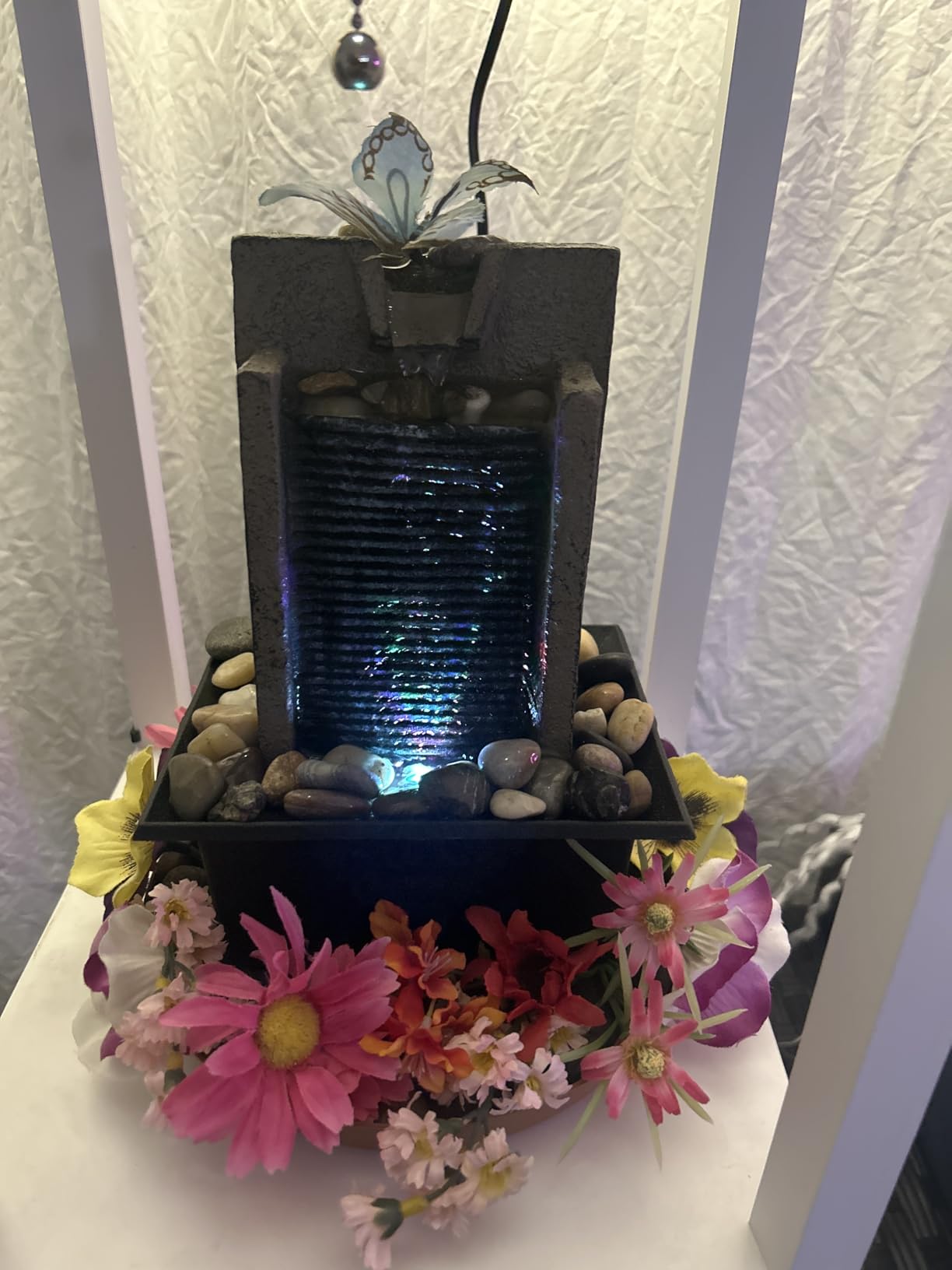 Amootek Tabletop Fountain Relaxing Tabletop Waterfall Fountain with Natural River Rocks & Color-Changing LED Lights - Indoor Zen Office/Home Decor Water Feature, 6.3