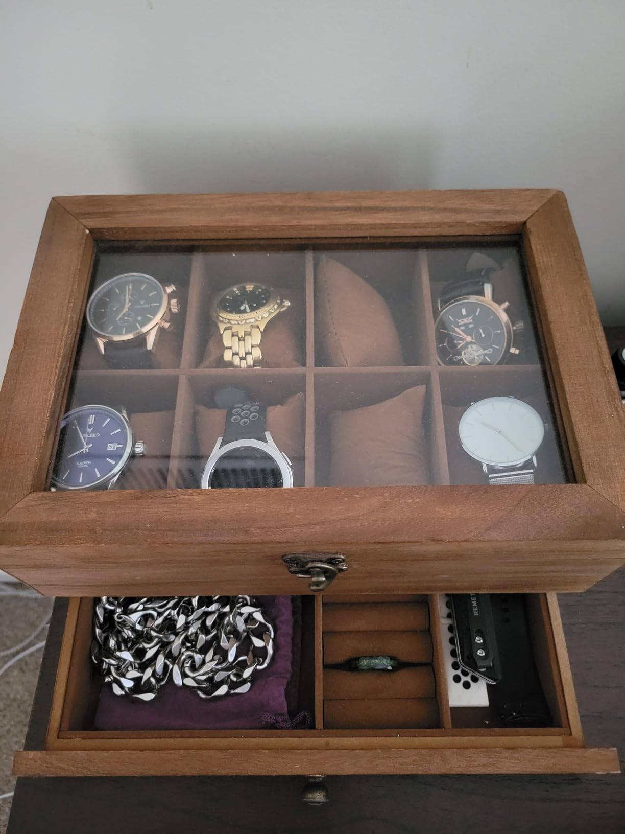 SONGMICS 12-Slot Wooden Watch Box, Display Case with Large Glass Lid customer photo 1
