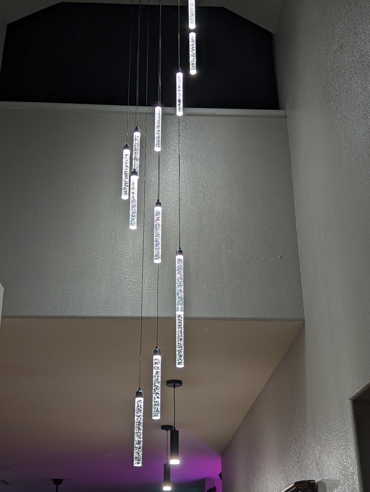 12-Lights Modern Chandeliers for Entryway High Ceiling Chandelier LED Dimmable Long Lights Fixture Pendants Lighting Crystal Chandeliers for Hallway Foyer Living Room Silver Finished Lighting customer photo 1