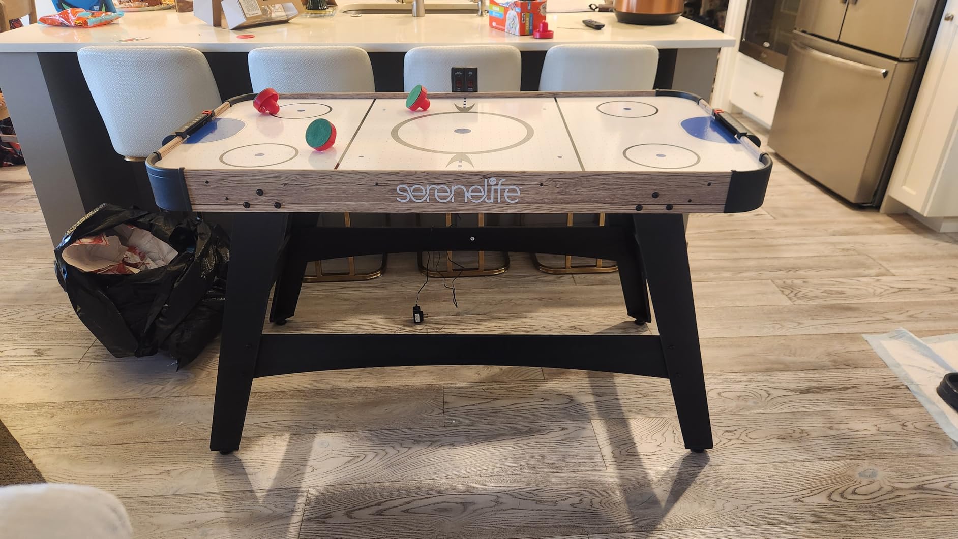 SereneLife 58in Powered Air Hockey Table Upgraded 700mA 12v 2X Powerful Motor, 4 Player 4 Pucks 2 Pushers, Full-Size Arcade Style, Inline Power Switch and Battery Free Digital LED Score Board customer photo 2
