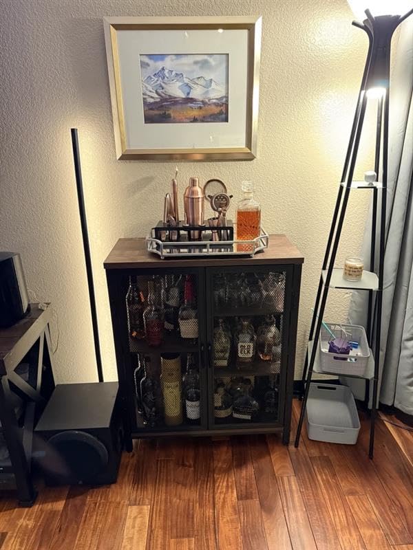 BON AUGURE Small Coffee Bar Cabinet, Liquor Storage, Rustic Oak, 2-Doors customer photo 1
