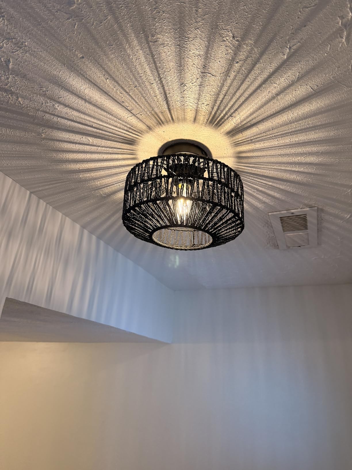 Boho Light Fixtures Ceiling Mount,Mini Rattan Chandelier Light Fixture with Dimmable LED Bulb,Hand Woven Ceiling Light Fixtures Flush Mount for Hallway Bedroom Kitchen Entryway Living Room customer photo 1