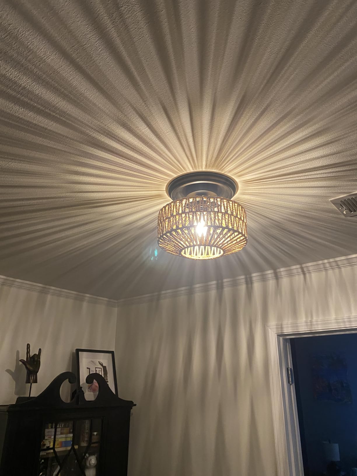 Boho Light Fixtures Ceiling Mount,Mini Rattan Chandelier Light Fixture with Dimmable LED Bulb,Hand Woven Ceiling Light Fixtures Flush Mount for Hallway Bedroom Kitchen Entryway Living Room customer photo 2