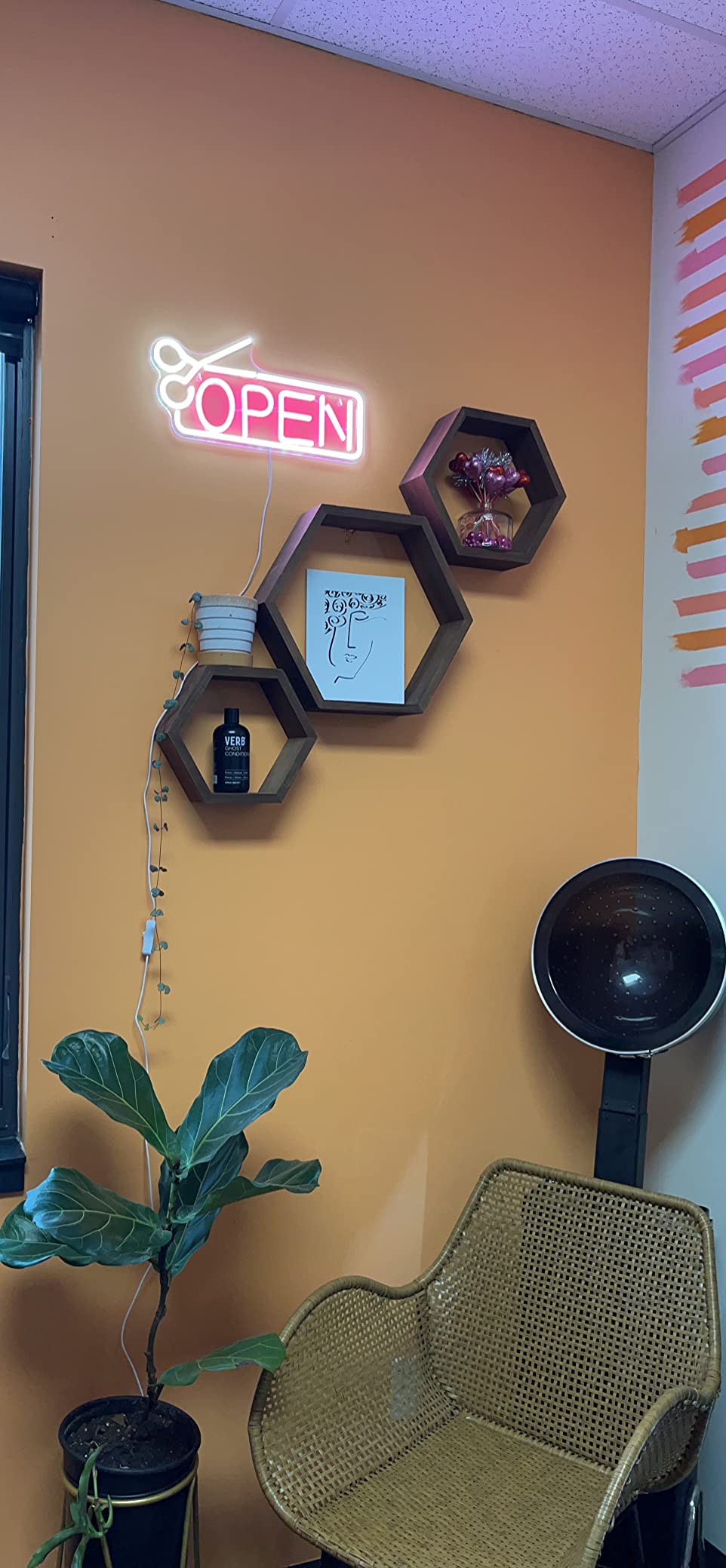 LED Open Sign Neon Pink Barber Pole Light Up for Hair Salon Decor Business customer photo 1
