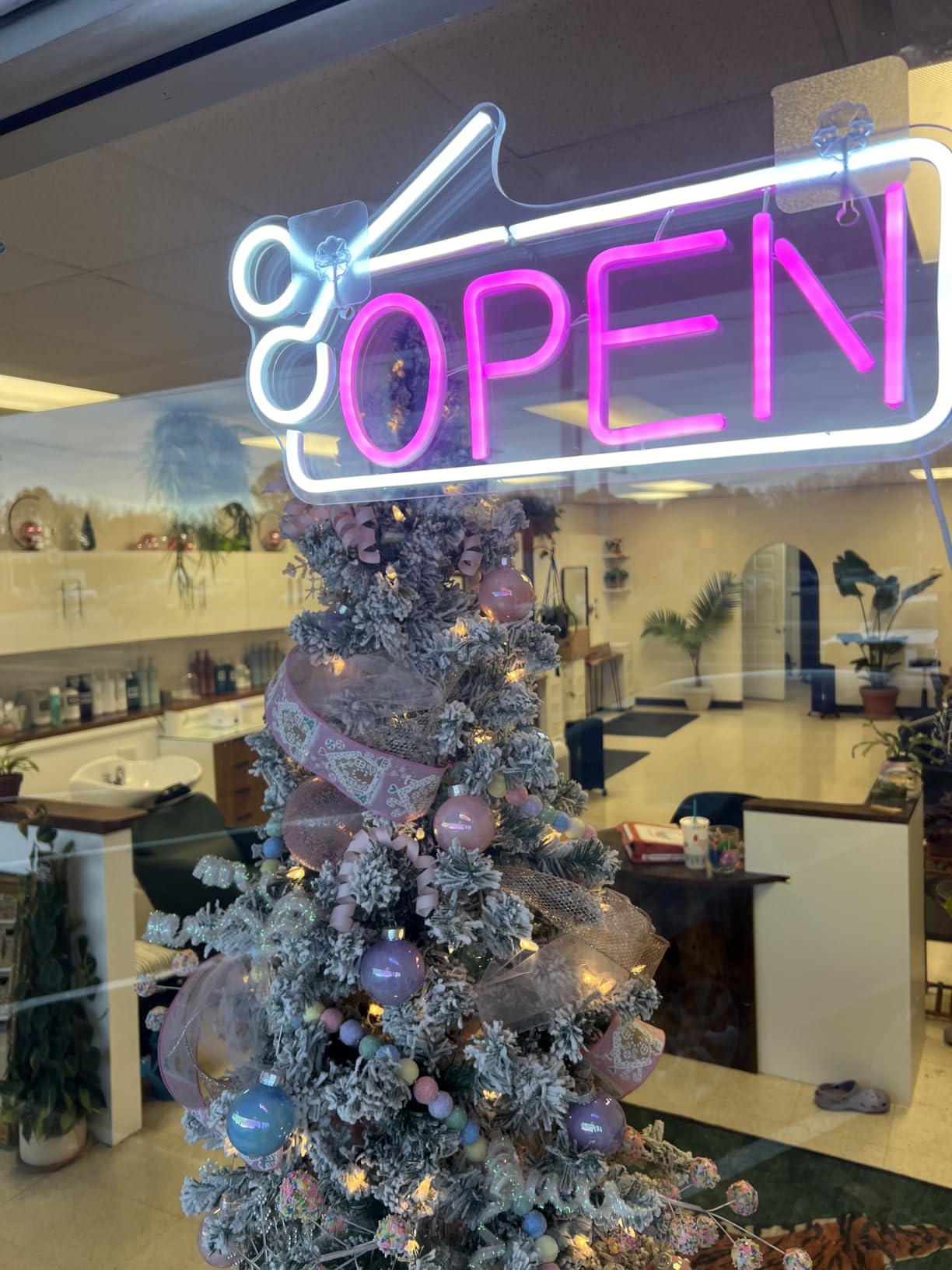 LED Open Sign Neon Pink Barber Pole Light Up for Hair Salon Decor Business customer photo 2