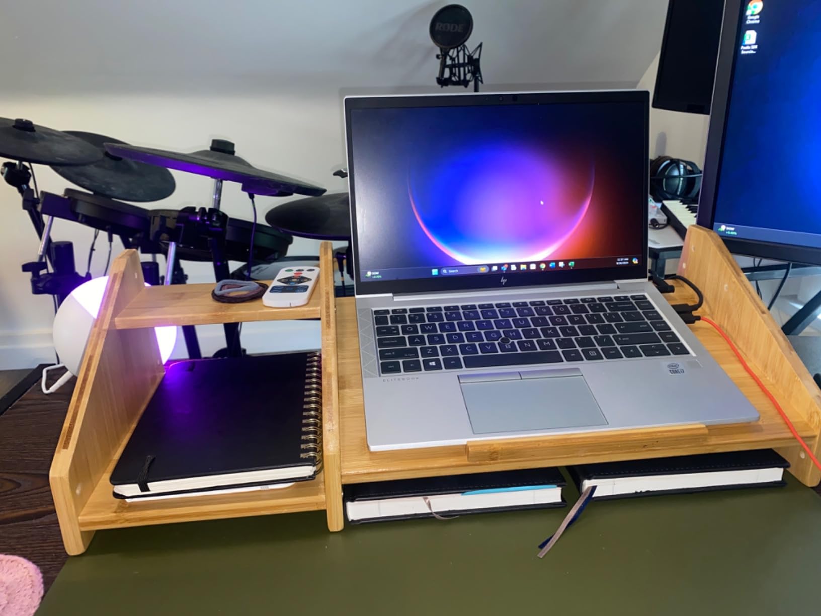 Ufine Bamboo Laptop Stand for Desk with Storage Computer Monitor Riser customer photo 1