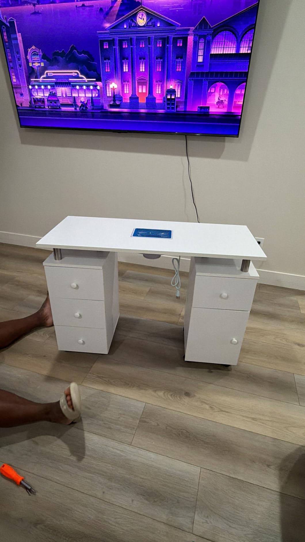 OmySalon Manicure Table Nail Desk for Nail Tech, Nail Table Beauty Salon Station w/Electric Dust Collector Acetone Resistant w/Lockable Wheel,Arm Rest customer photo 1