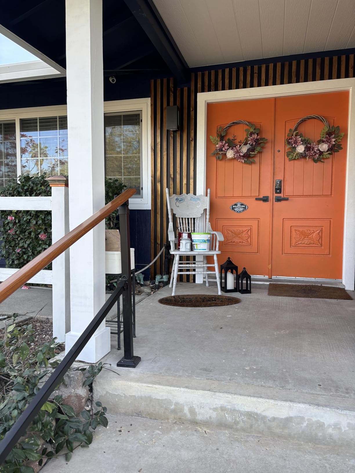 4 Step Hand Rails for Outdoor Steps, Metal Wood Grain Handrail customer photo 2