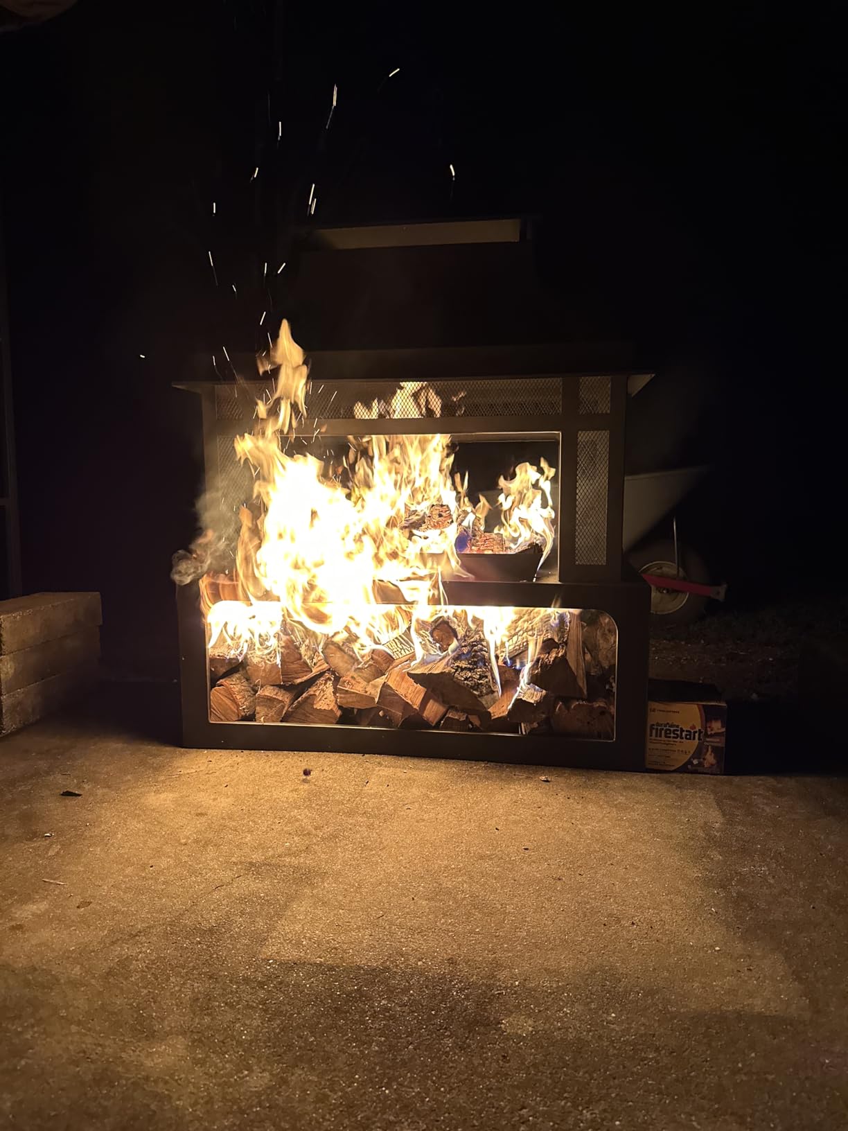 Outdoor Wood Burning Fireplace with Wood Storage and Removable Fire Grill - 40 Inch Large Metal Wicker Base Fire Pit for Patio Garden Deck Backyard, Black customer photo 2