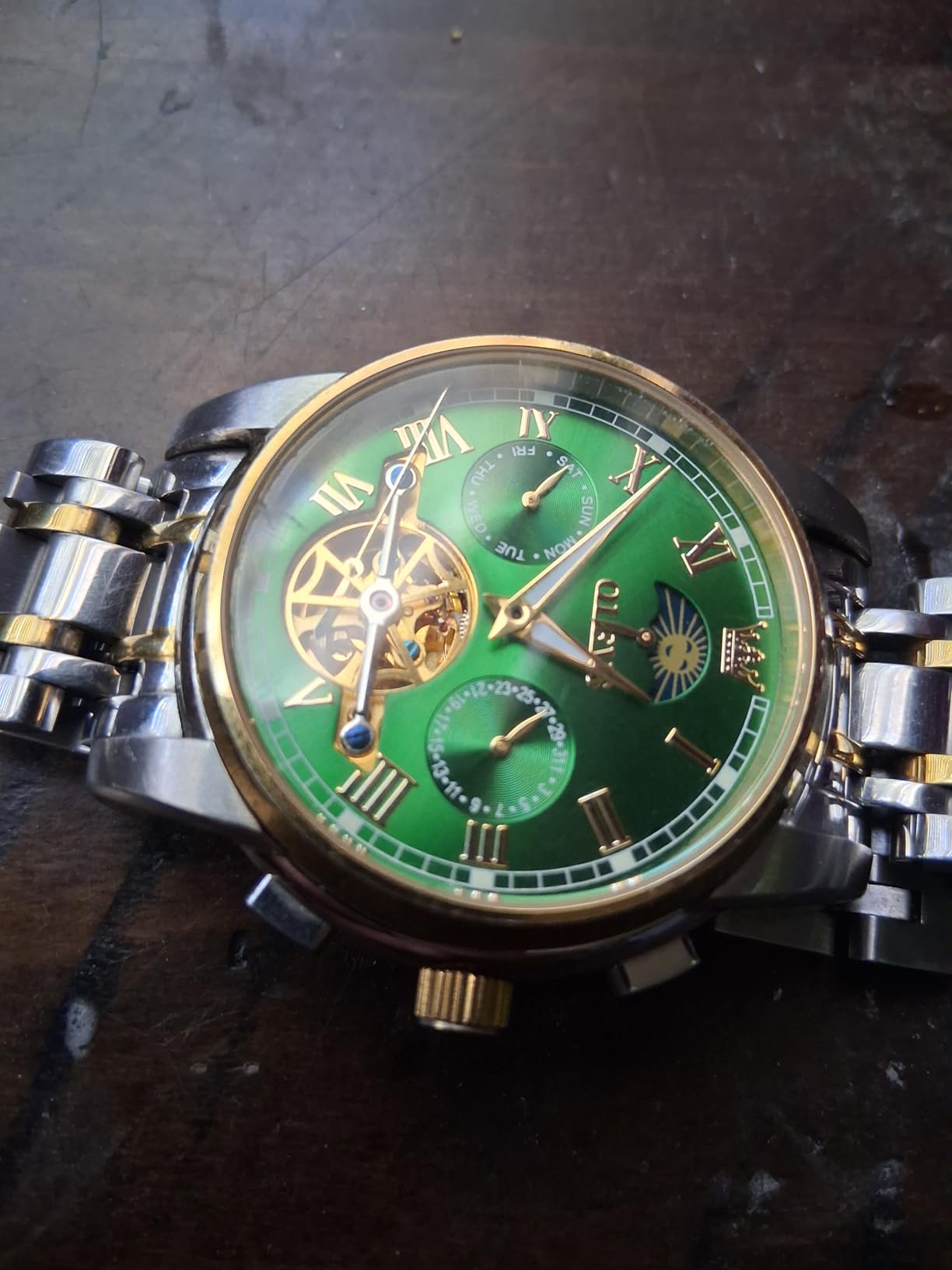 OLEVS Self Winding Watches for Men Automatic Mechanical Skeleton Luxury Dress Waterproof Moon Phase Tourbillon Chronograph Stainless Steel Luminous Wristwatch customer photo 2
