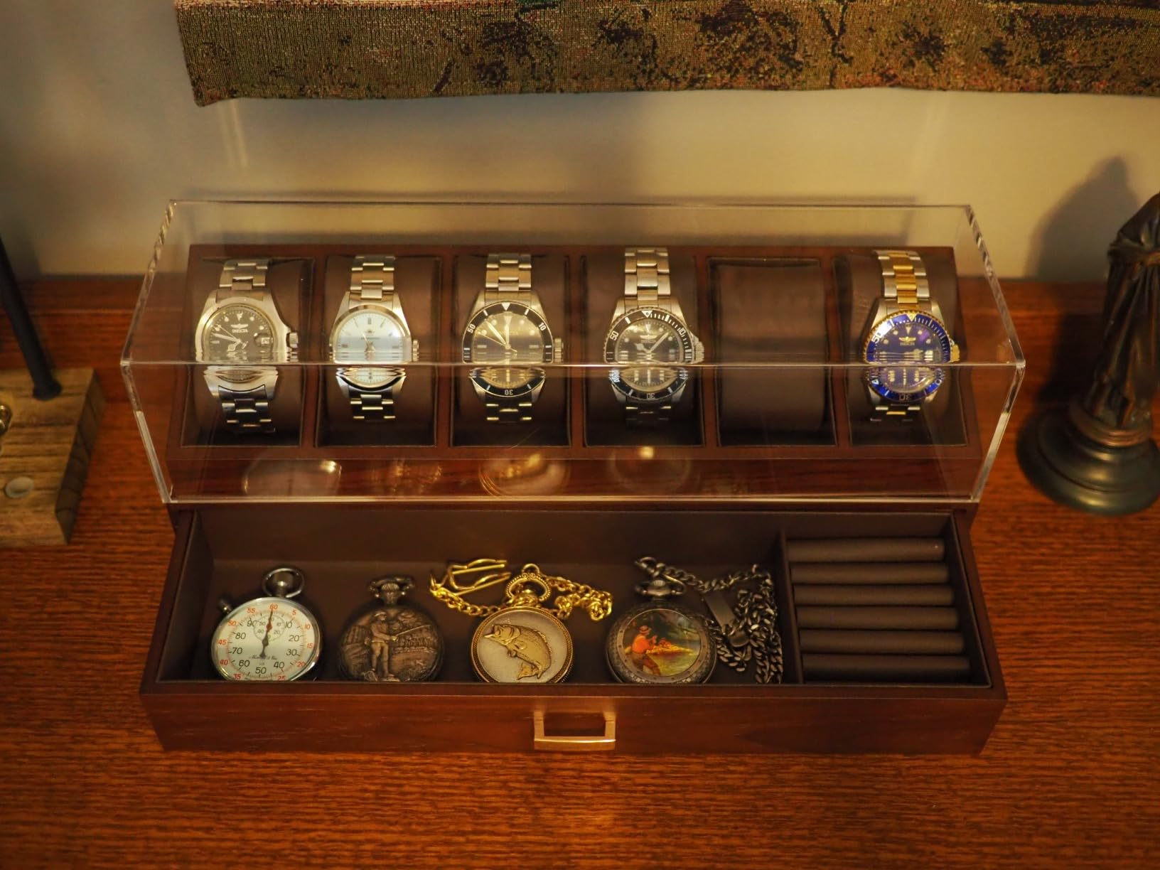 KAMIER High End Wooden Watch Box with 6 Slots & Glass Lid - 2-Layer Jewelry Organizer for Men - Watch Display Case, Ideal Business Gift for Watch Enthusiasts （with Gift Box）, Walnut customer photo 1