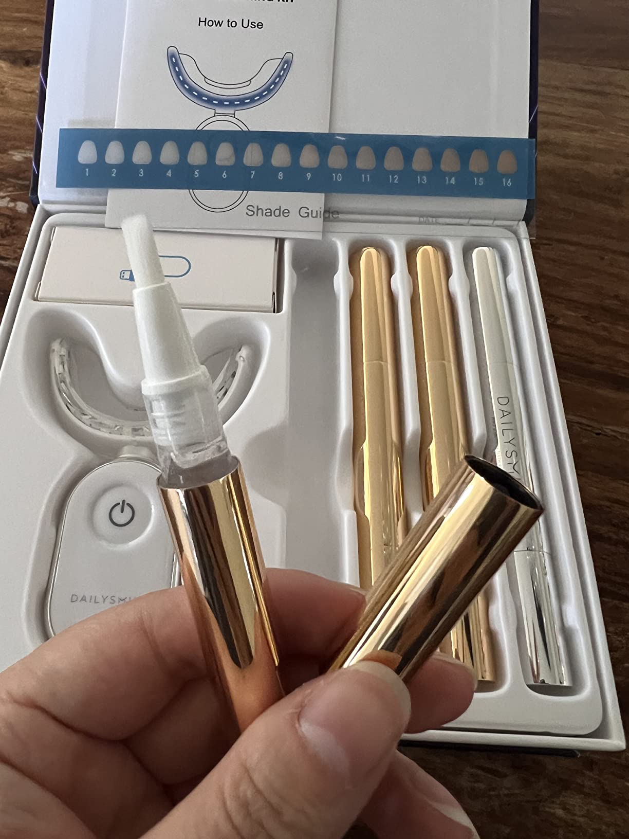 Teeth Whitening Kit with LED - Formulated for Sensitive Teeth, Hands-Free, Waterproof LED Light and 4 Gel Pens, Instant Results customer photo 1