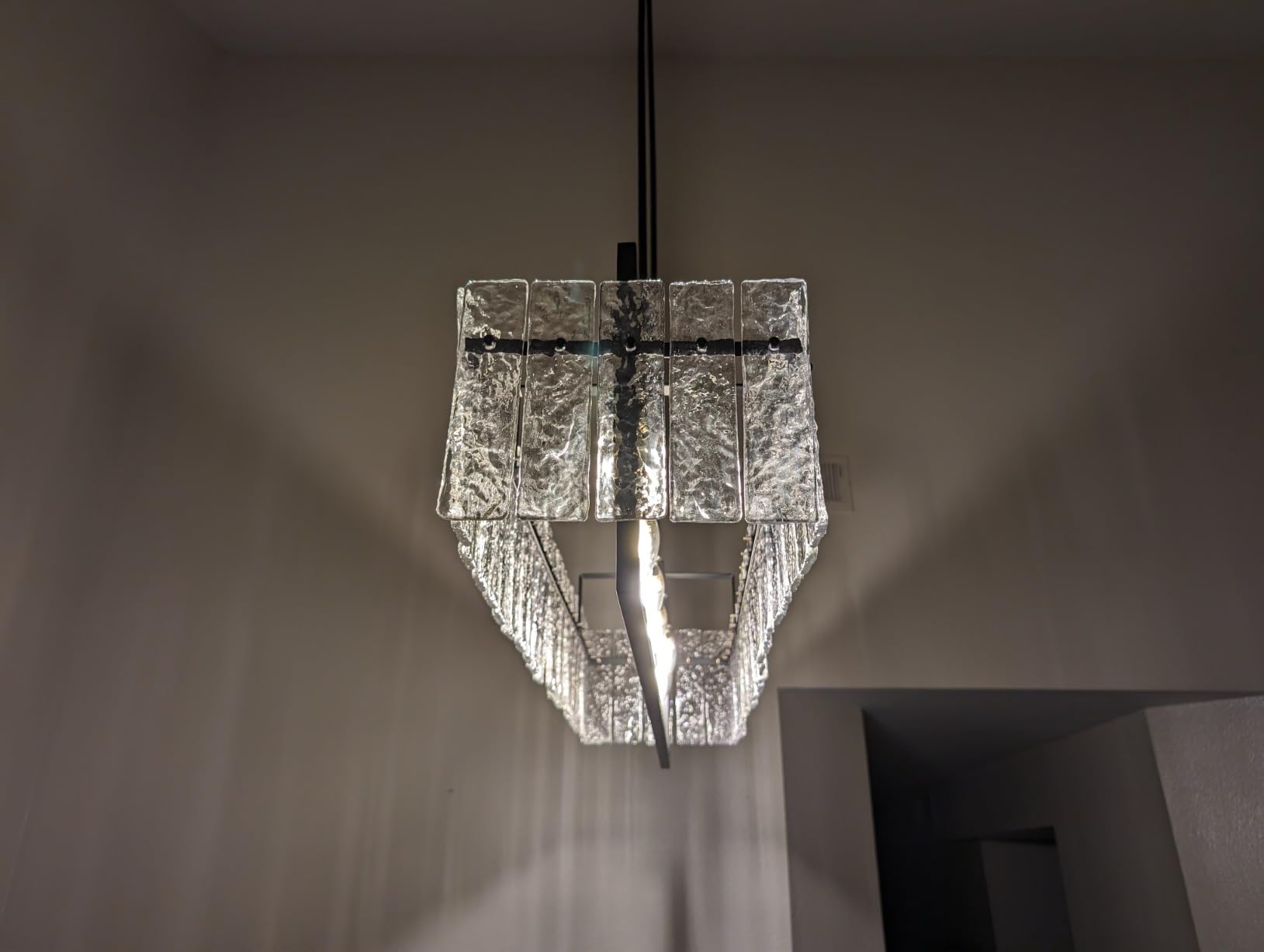 IKK Modern Black Crystal Chandeliers for Dining Room, Luxury Water Ripple Glass Light Fixture, Elegant Farmhouse Round Lighting for Kitchen Island, Bar Table, D20 customer photo 1