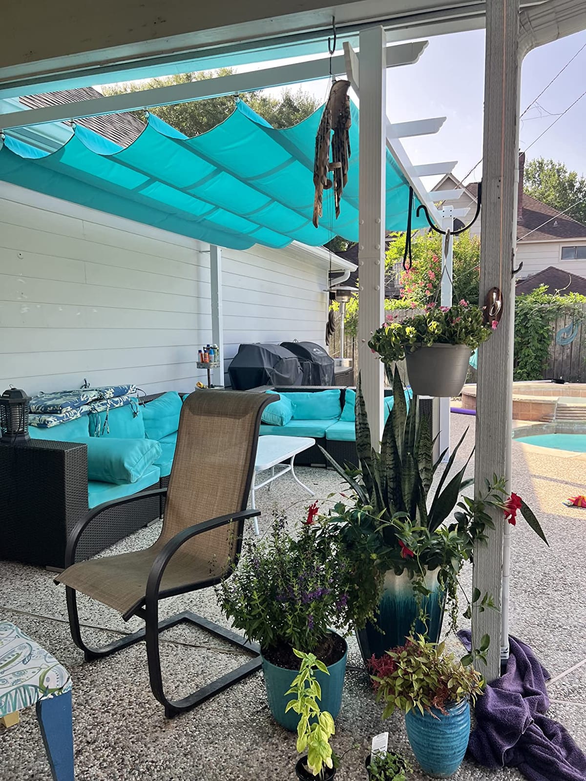 PURPLE LEAF Patio Pergola 10' x 13' Retractable Canopy Metal Frame, White customer photo 2