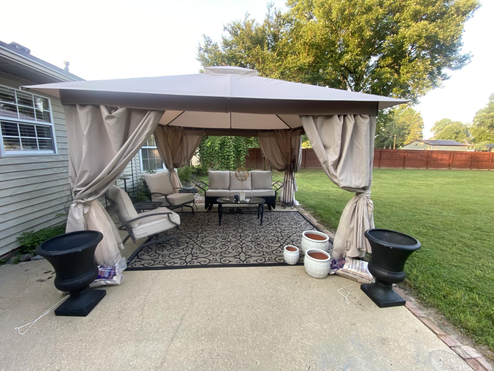LAUSAINT HOME 10x13 Gazebo Canopy, Upgraded Metal Frame Heavy Duty Patio Canopy Tent Shelter with Double Roofs, Mosquito Nettings and Privacy Screens for Backyard, Garden, Lawn, Khaki customer photo 2