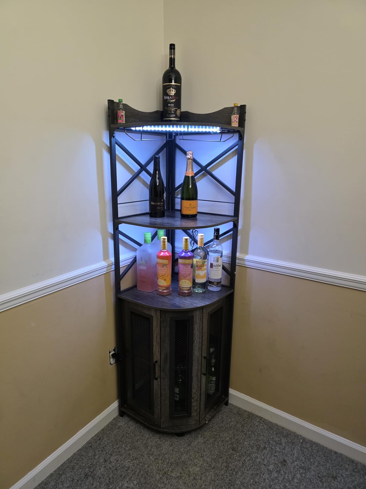 Aheaplus Corner Bar Cabinet with Power Outlet, Industrial Liquor Cabinet customer photo 1