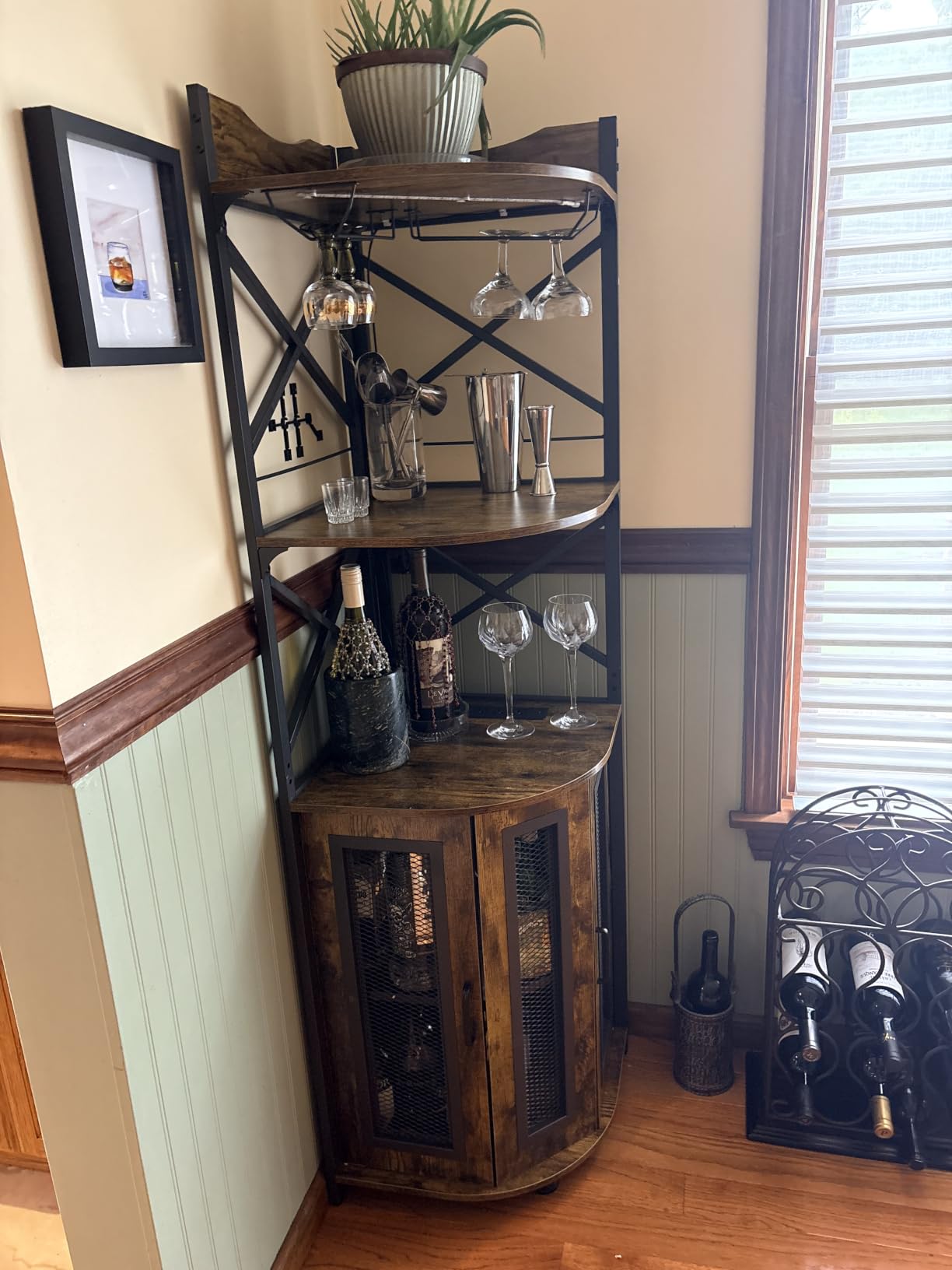 Aheaplus Corner Bar Cabinet with Power Outlet, Industrial Liquor Cabinet customer photo 2