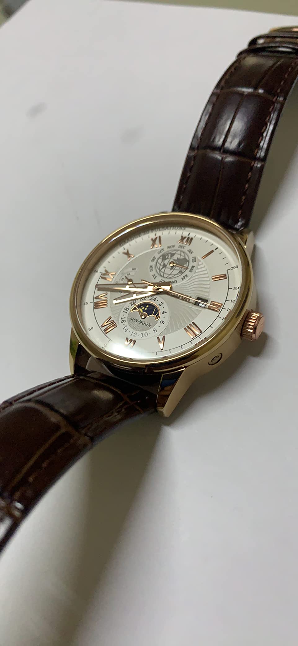 OLEVS Mechanical Dress Mens Watches Square Brown Leather Strap Moon Phase Skeleton Tourbillion Day Date Waterproof Luminous Men's Wrist Watches customer photo 2