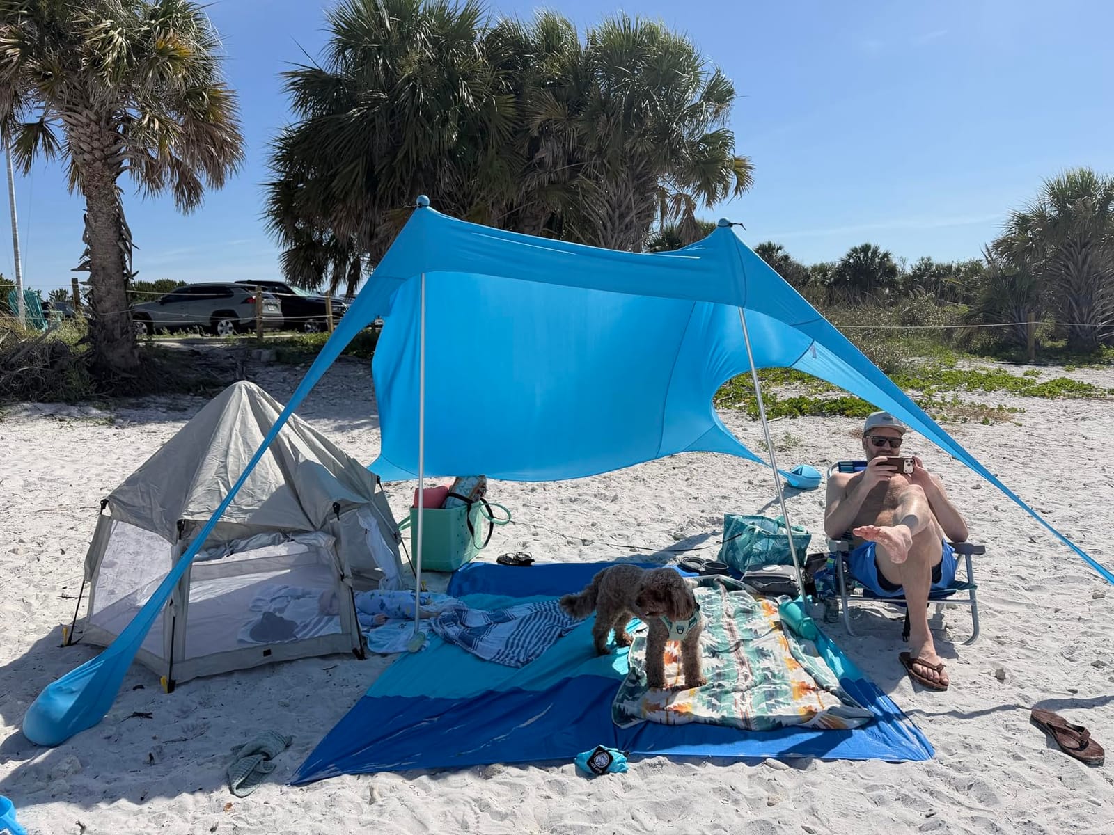 Rhino Valley 10 x 10 FT Beach Tent UPF50+ with 8 Sandbags 4 Poles, Sky Blue customer photo 2