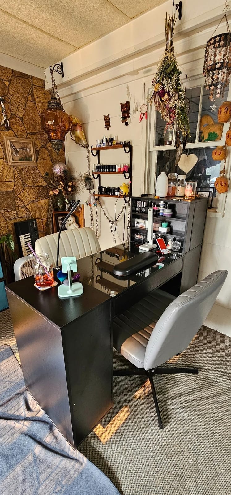 OmySalon Manicure Table Nail Desk for Nail Tech w/Glass Top & Wrist Rest, Beauty Salon Nail Supplies Decor Workstation Acetone Resistant w/3 Side Cabinet+3 Drawers+3 Layers Open Cabinet+1 Open Drawer customer photo 1
