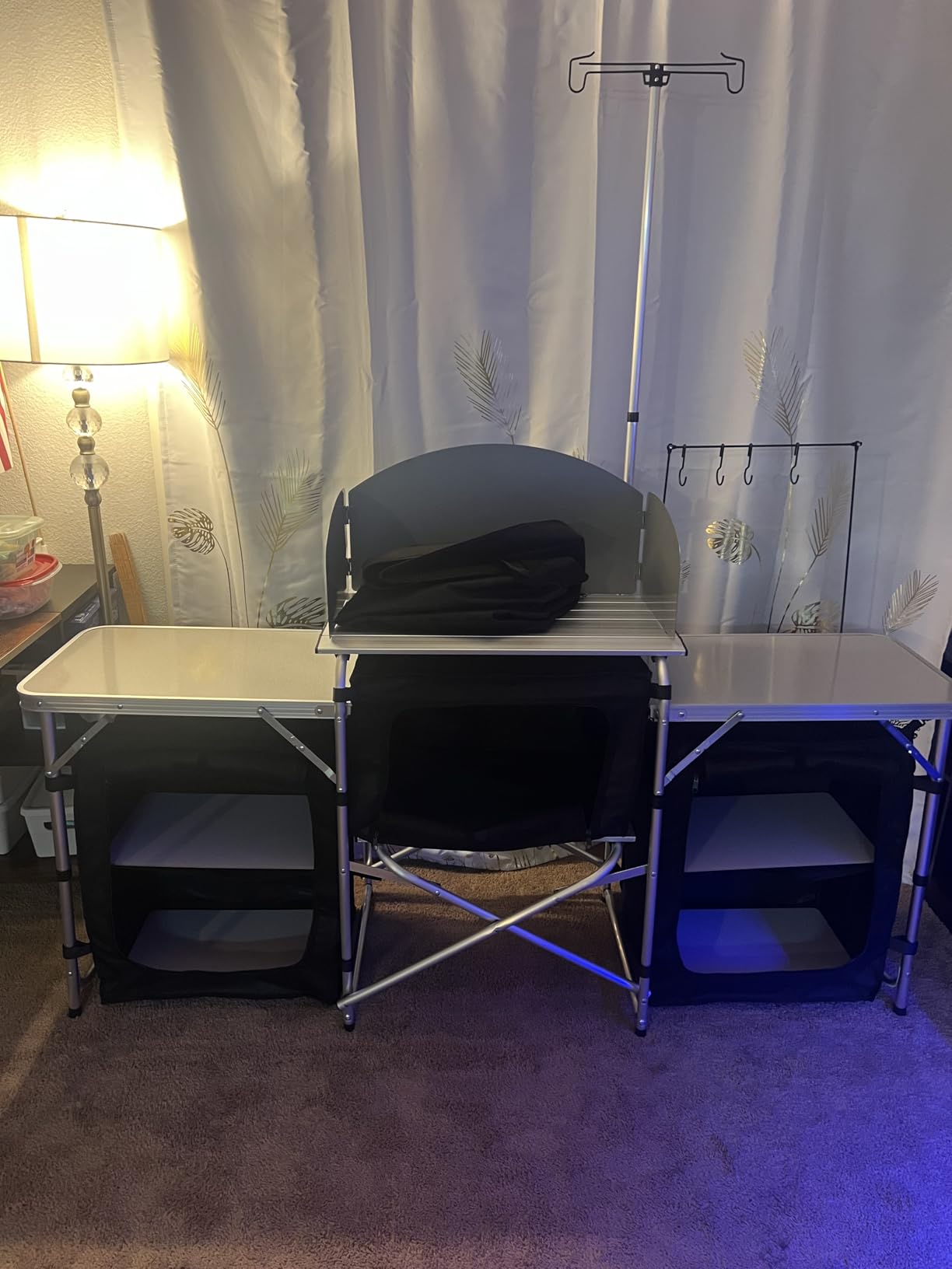 VEVOR Camping Kitchen Table, Folding Outdoor Cooking Table with Storage Carrying Bag, Aluminum Cook Station 3 Cupboard & Detachable Windscreen, Quick Set-up for Picnics, BBQ, RV Traveling, Black customer photo 2
