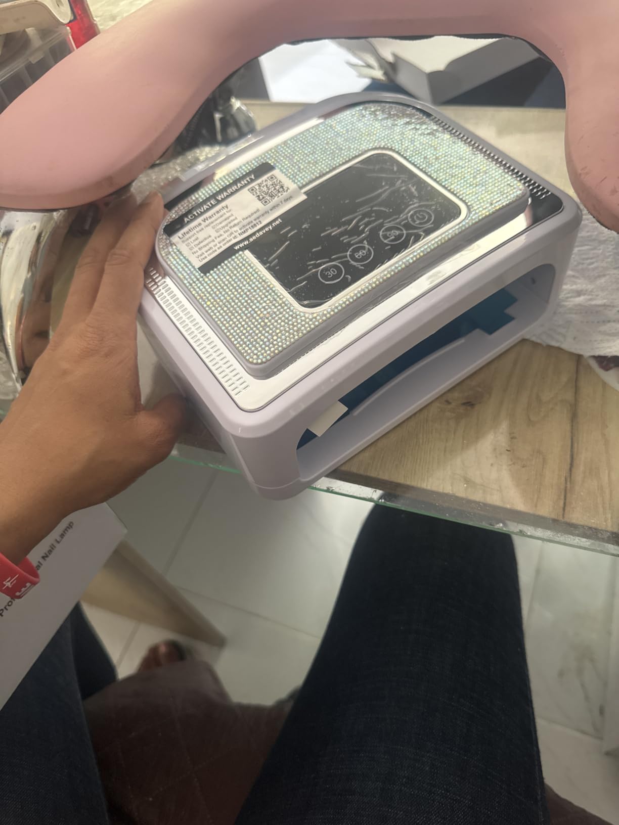Aedavey Cordless Nail Lamp, 120W Rechargeable UV Nail Lamp for Gel Nails, LED Nail Lamp with 4 Timer Modes, Gel Nail Light Decorate with Sparkling Nail Rhinestones Diamond customer photo 1