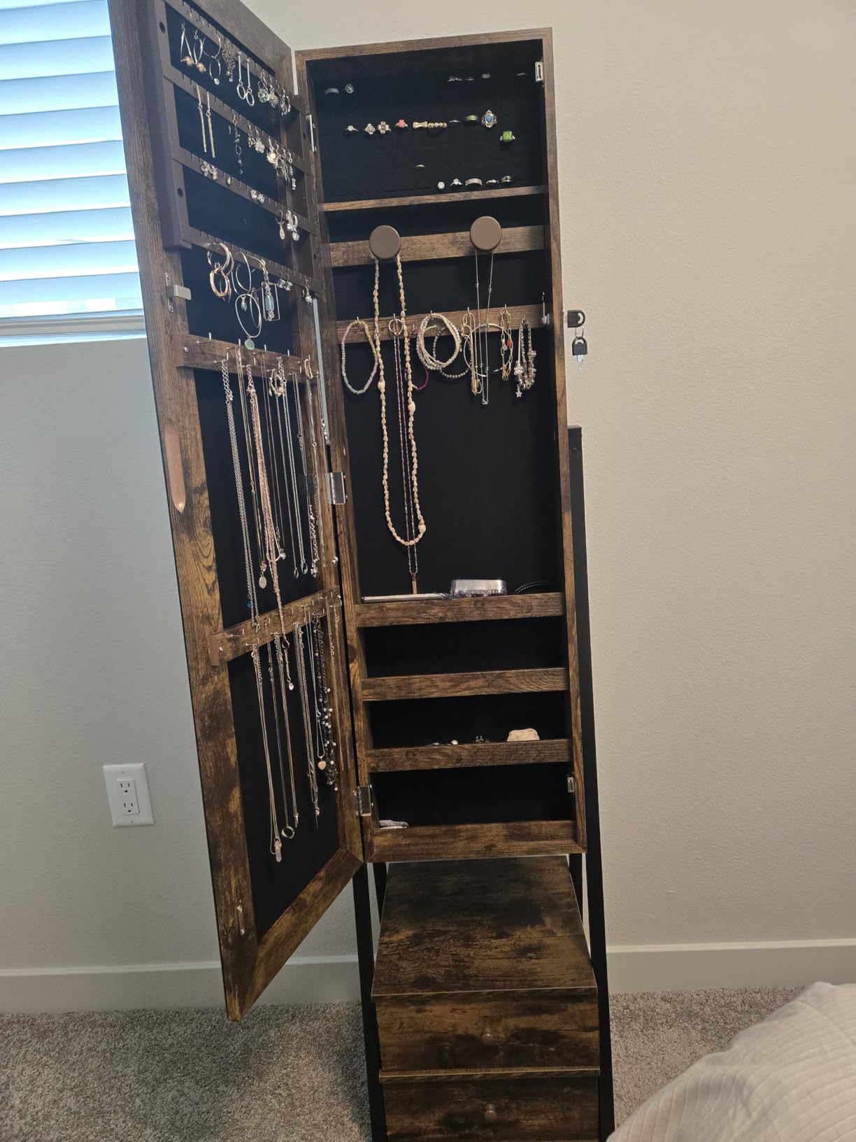 Nicetree Jewelry Cabinet Armoire, 2 Drawers, Full Length Mirror, Pure White customer photo 1