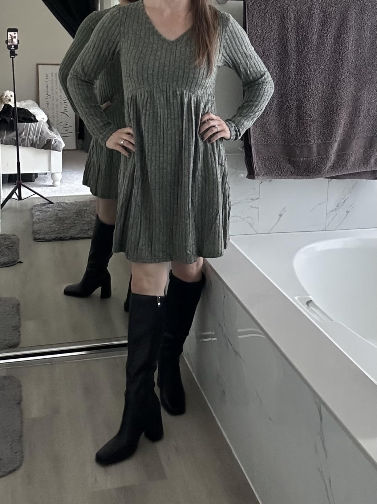 Modatope Knee High Boots Women Square Toe Chunky Heel Fashion Tall Boots customer photo 1