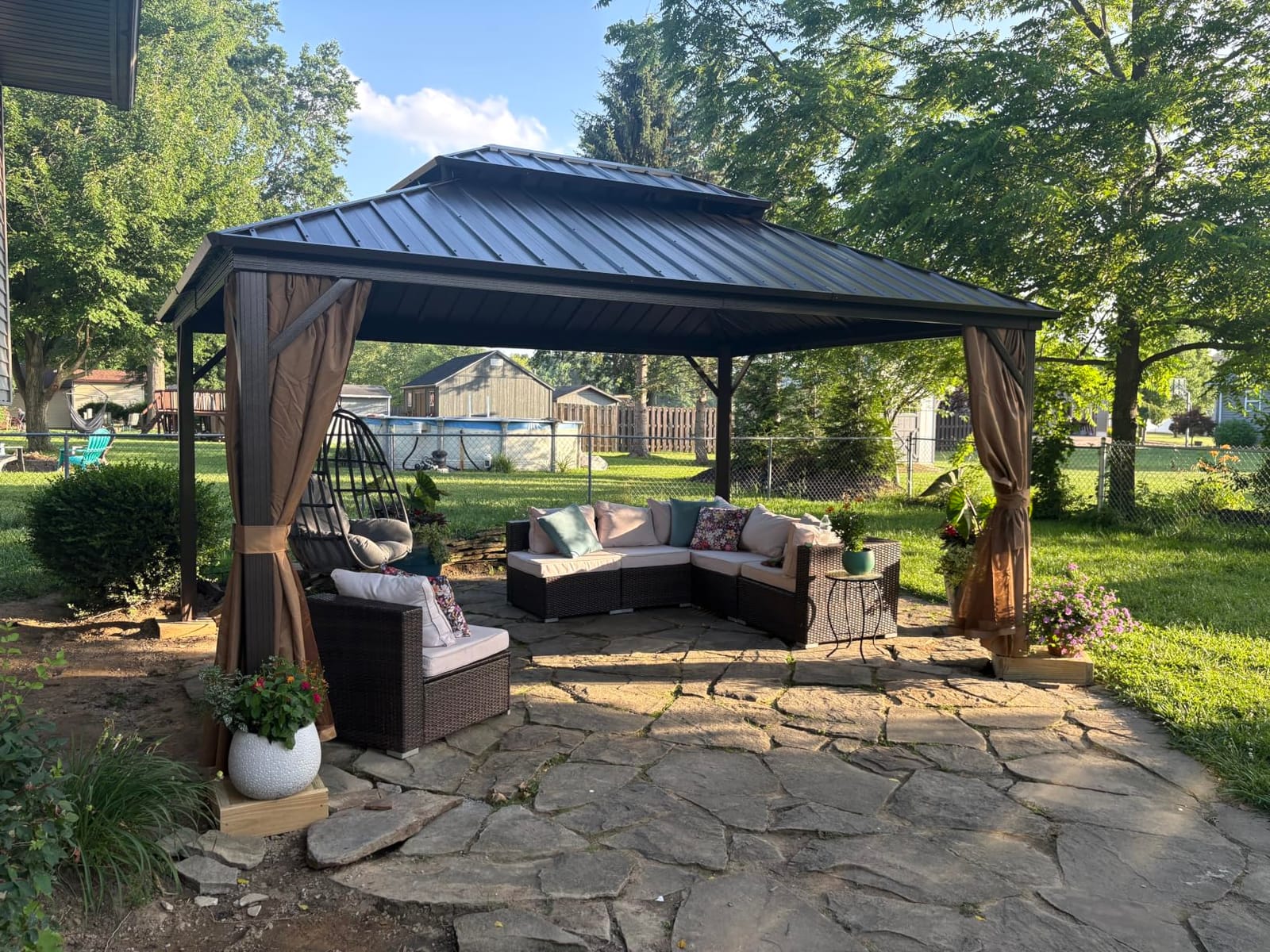 EROMMY 10' x 10' Hardtop Gazebo, Aluminum Frame Gazebos with Galvanized Steel Double Roof, Permanent Outdoor Metal Pavilion with Curtain and Netting for Patio, Lawn, Deck customer photo 1