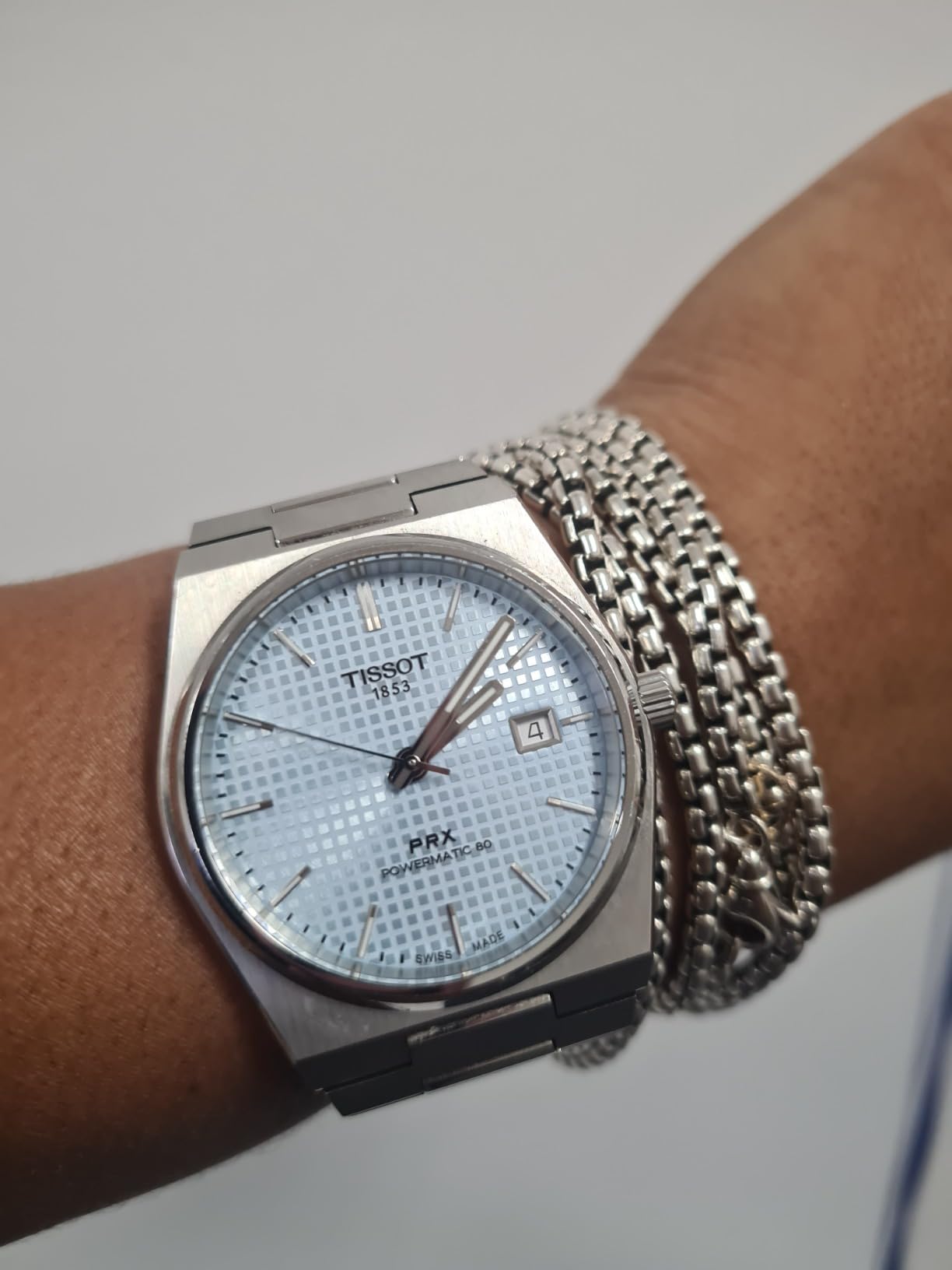 Tissot PRX Powermatic 80 316L Stainless Steel case, Swiss Automatic Watch for Men & Women, Ice Blue Dial, Stainless Steel, (T1374071135100) customer photo 2