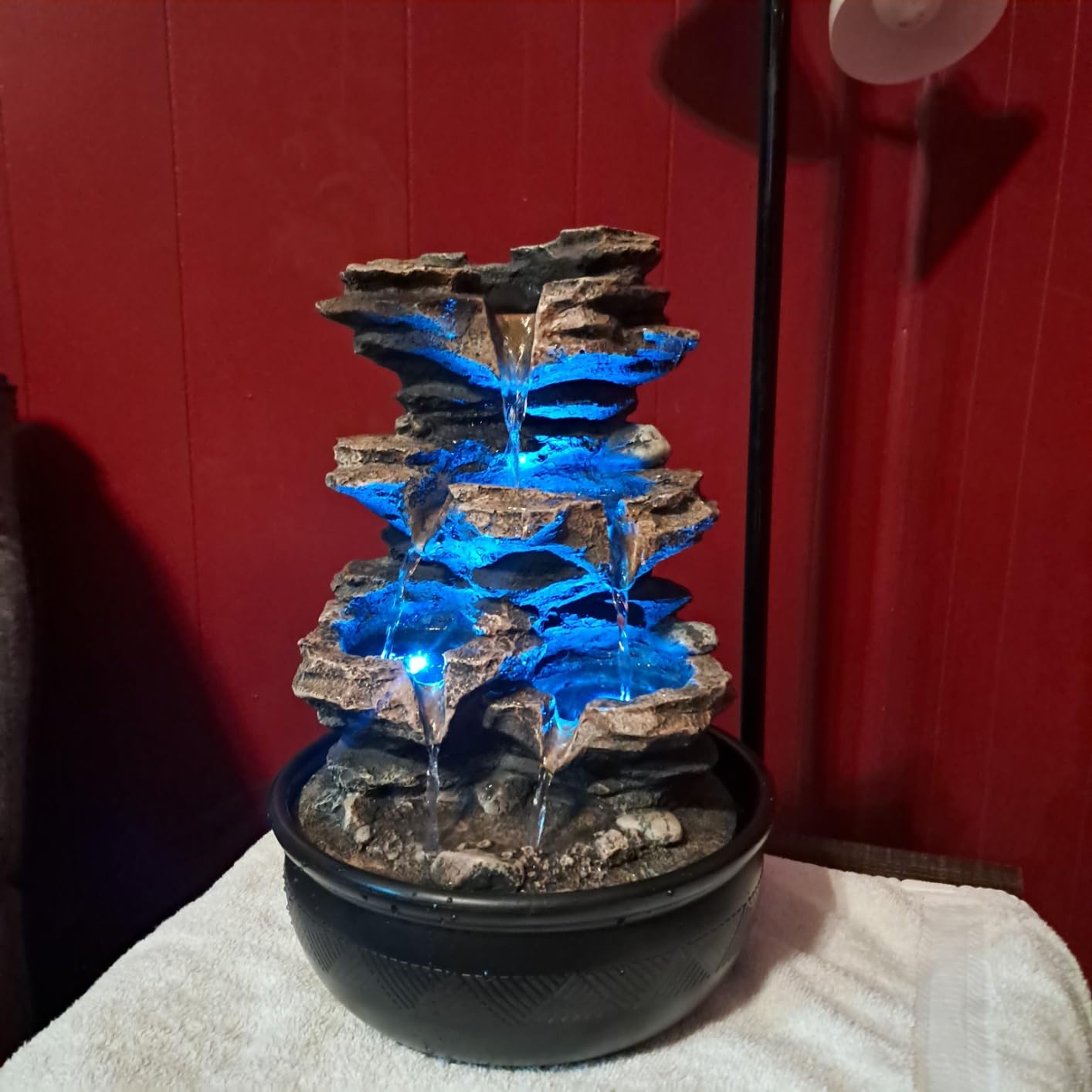 15.7” High Rock Falls Tabletop Water Fountain with LED Lights - Indoor 5-Tier Cascading Fountain for Home and Office Decor (Gray_3, 15.7