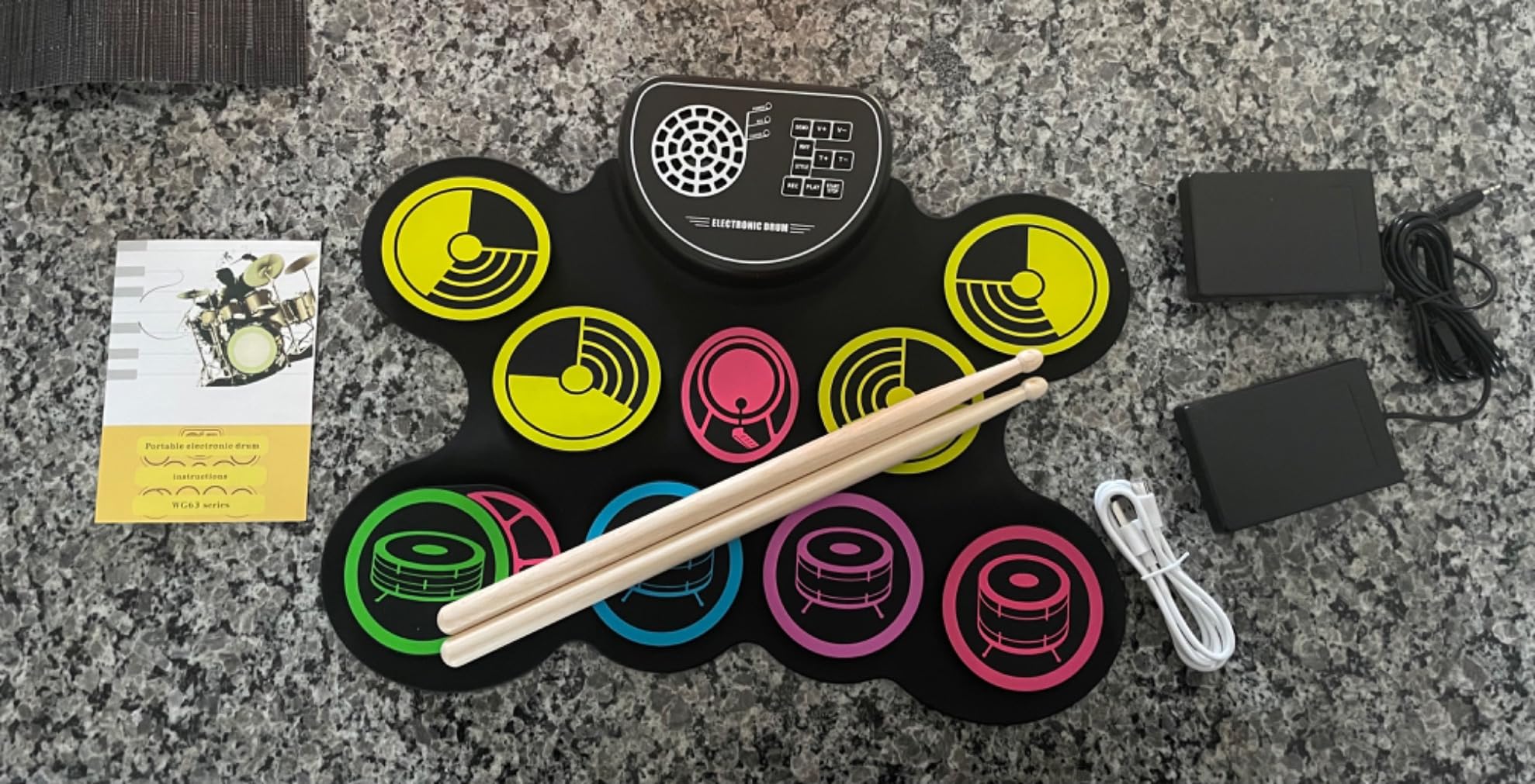 Miortior Electronic Drum Set, 10 Pads Roll-up Drum Practice Pad with Drum Pedals & Sticks, Built-in Speaker with Headphone Jack, Great Christmas & Birthday Gift for Kids customer photo 2