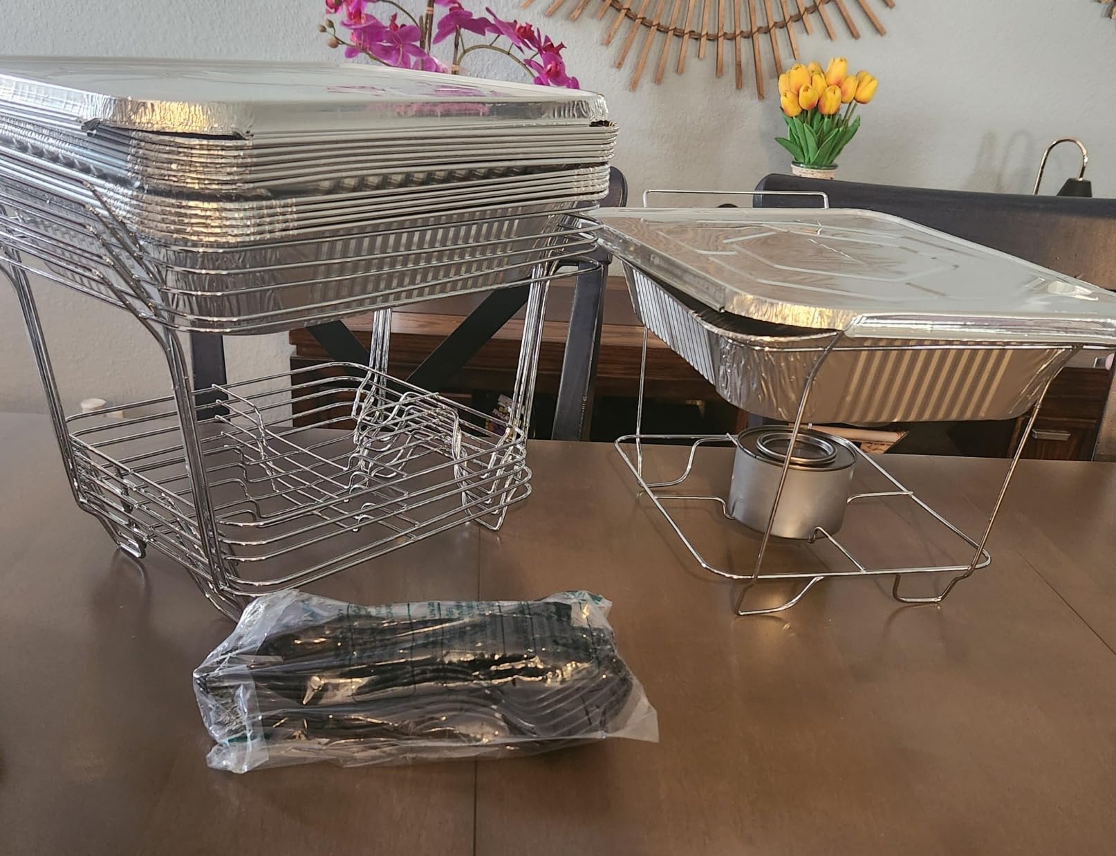 Disposable Chafing Dish Buffet Set, 33 Piece of Chafing Servers with Food Warmers, Covers, Full-Size Food Pans, Water Trays, Serving Utensils, Foil Lids and 4Hr Fuel Cans for Parties, Catering customer photo 2