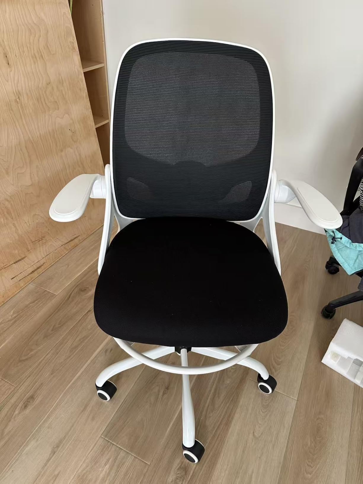 Kensaker Drafting Chair Tall Office Chair, Ergonomic Standing Desk Chair with Adjustable Foot Ring and Flip-up Armrests, Mesh Computer Chair for Art Studio, 300 LBS, Black customer photo 1