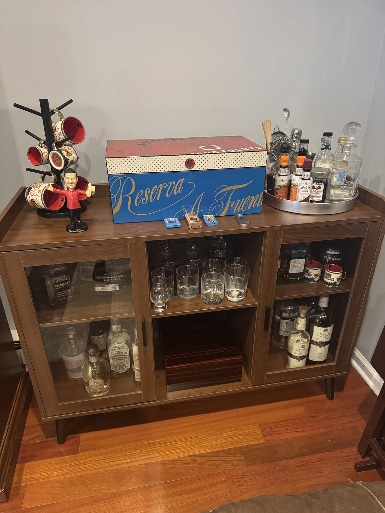 Wine Bar Cabinet with LED Light, Home Coffee Cabinet w/ Wine & Glass Holder customer photo 1