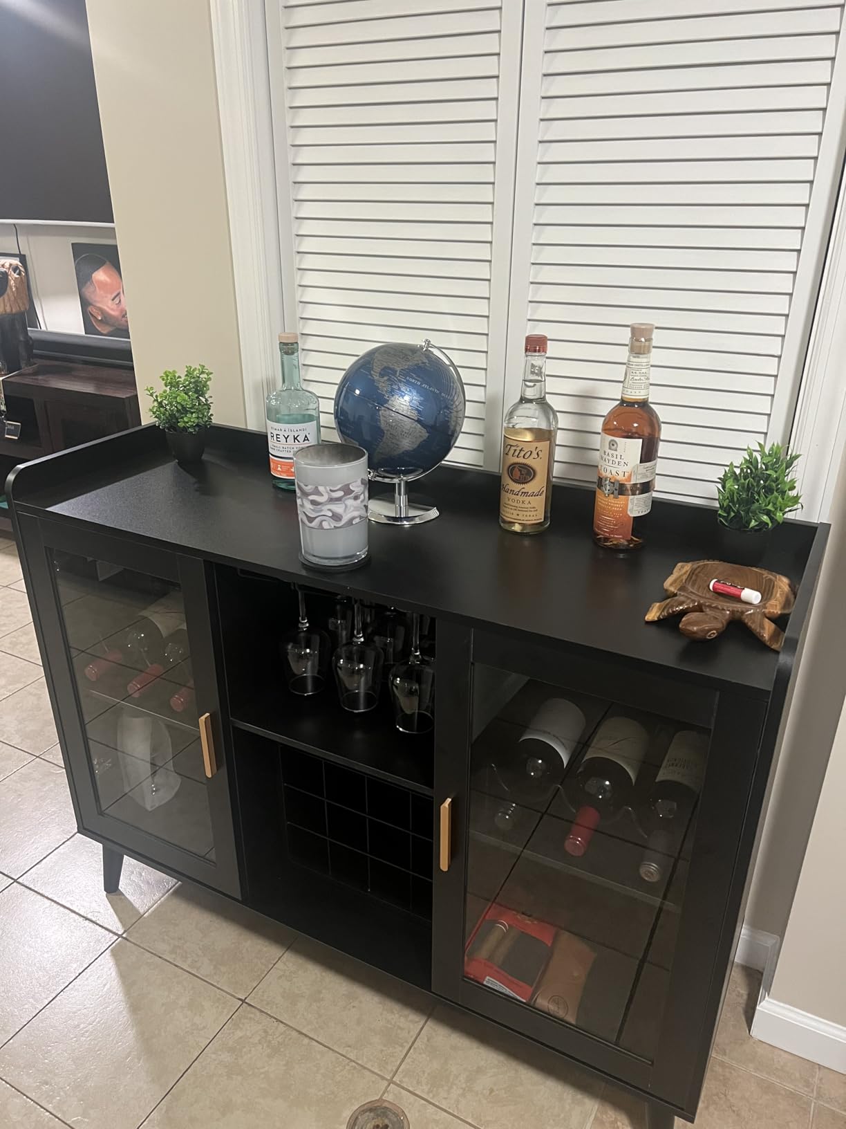 Wine Bar Cabinet with LED Light, Home Coffee Cabinet w/ Wine & Glass Holder customer photo 2
